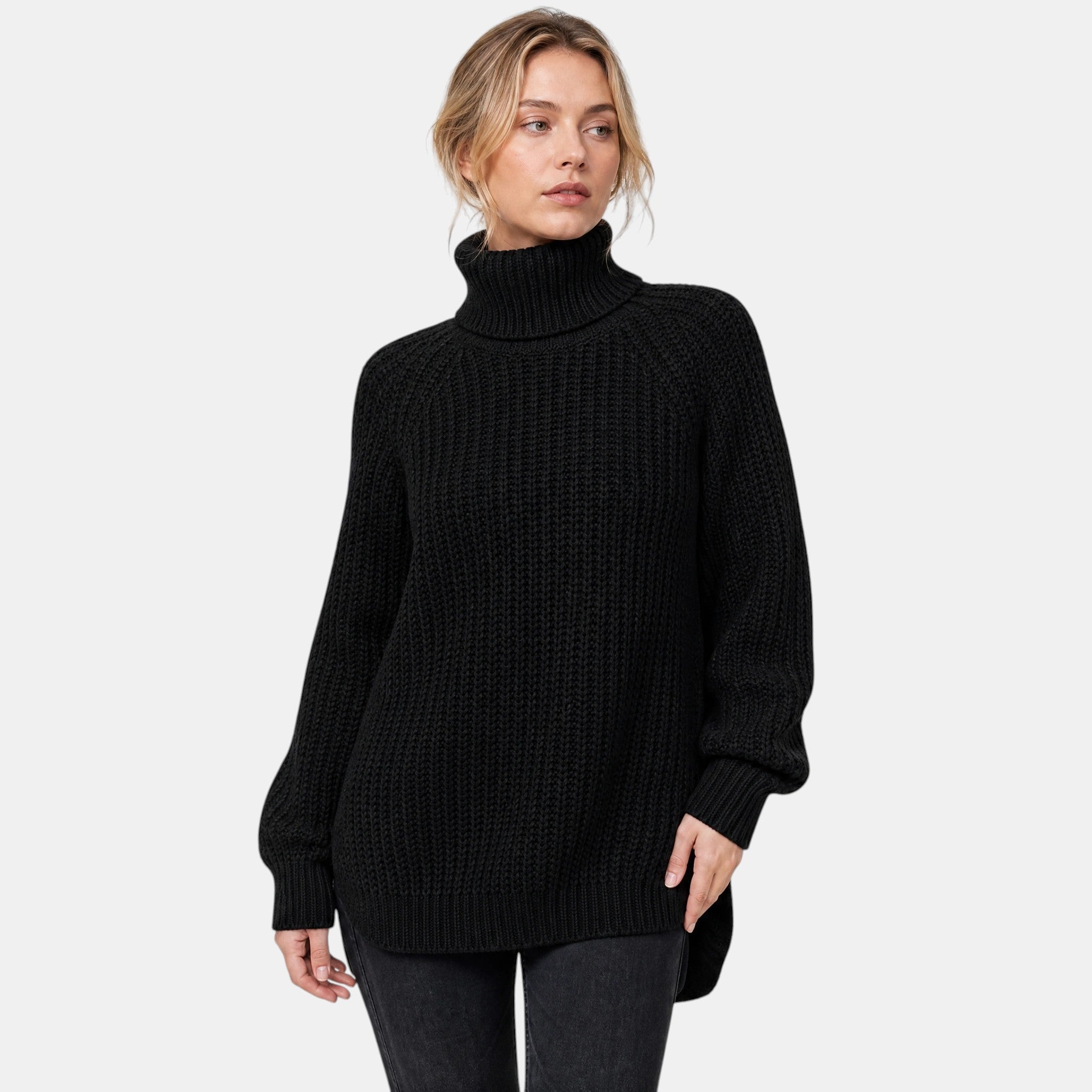 NAJAS | Women's High Neck Knitted Jumper with Side Split Hem