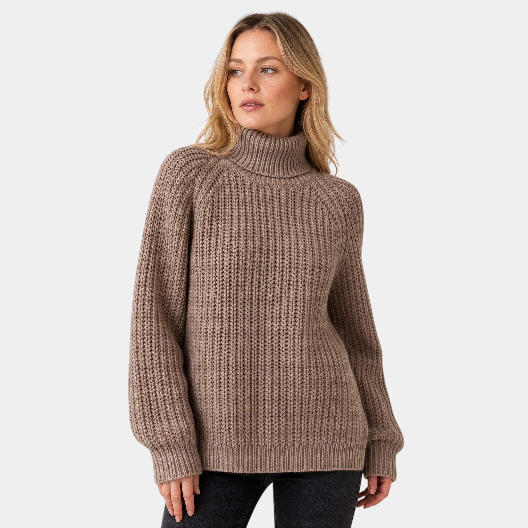 NAJAS | Women's High Neck Knitted Jumper with Side Split Hem