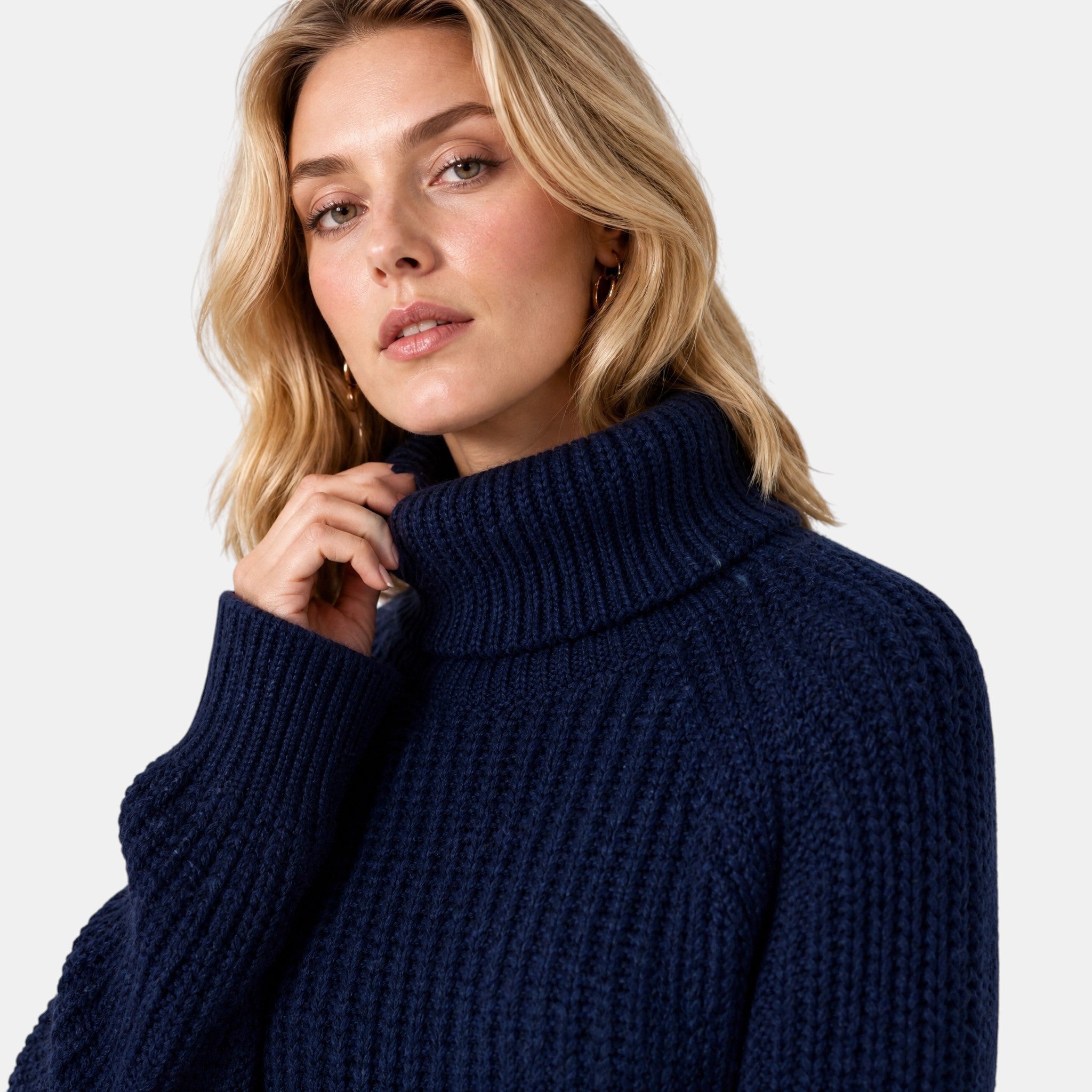 NAJAS | Women's High Neck Knitted Jumper with Side Split Hem