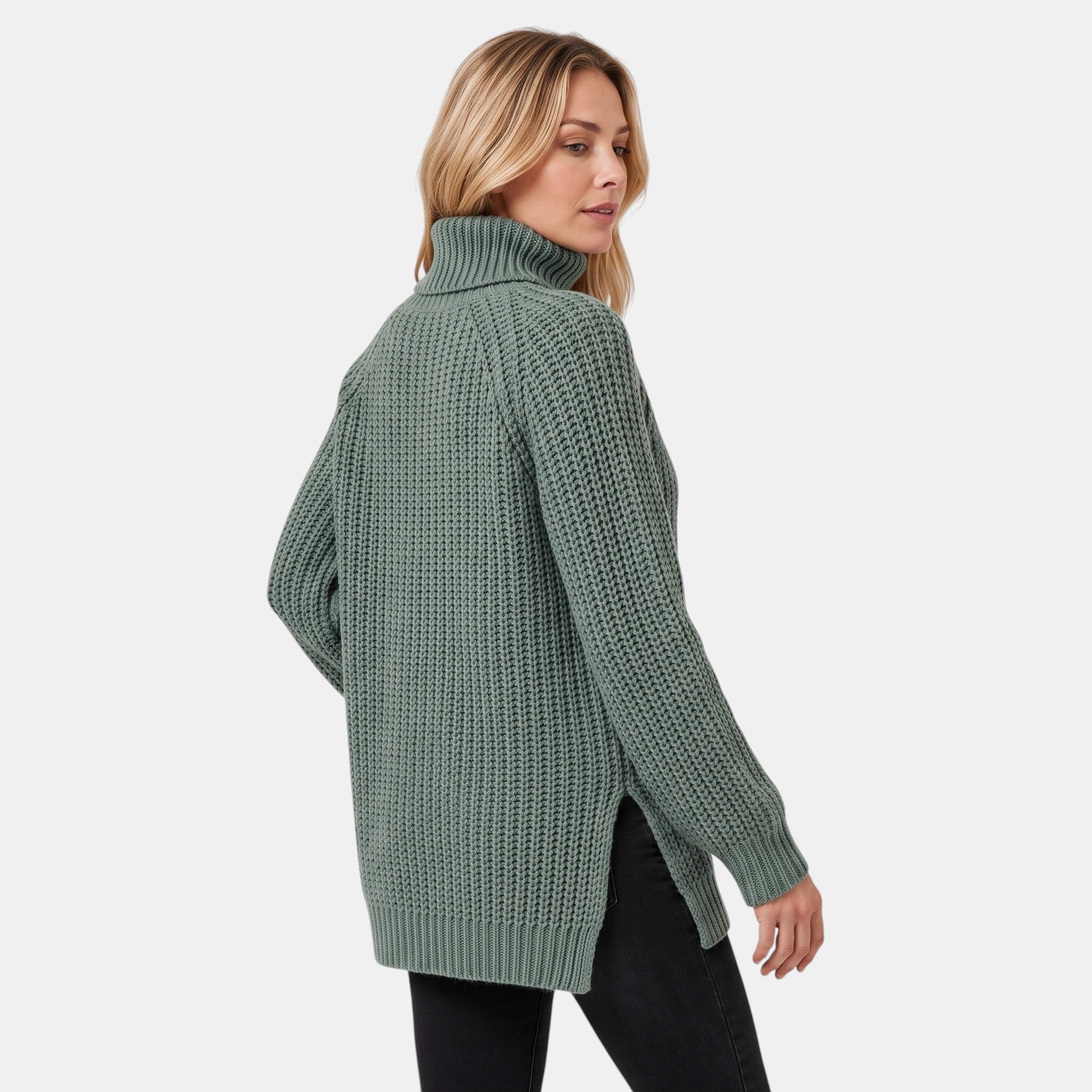 NAJAS | Women's High Neck Knitted Jumper with Side Split Hem