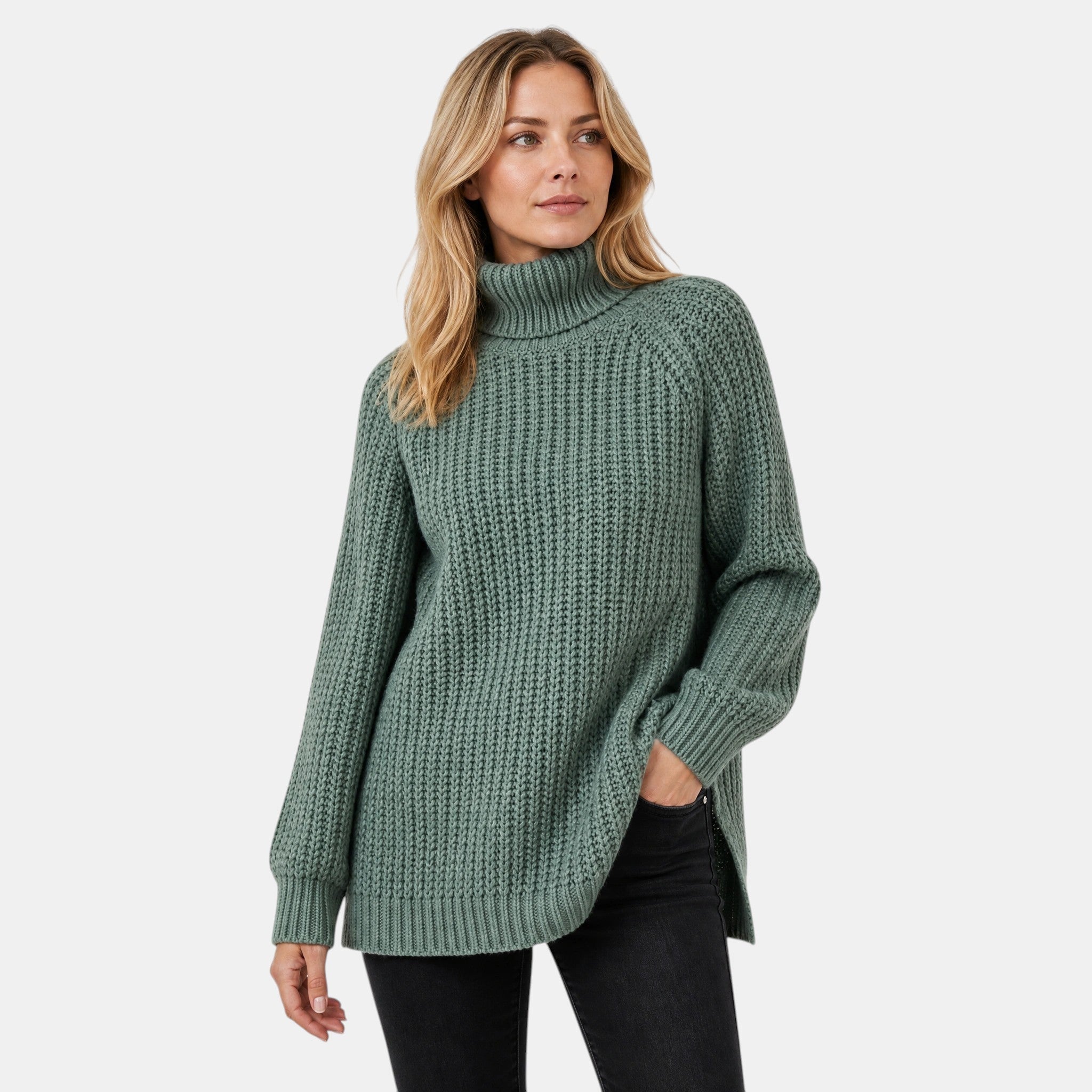NAJAS | Women's High Neck Knitted Jumper with Side Split Hem