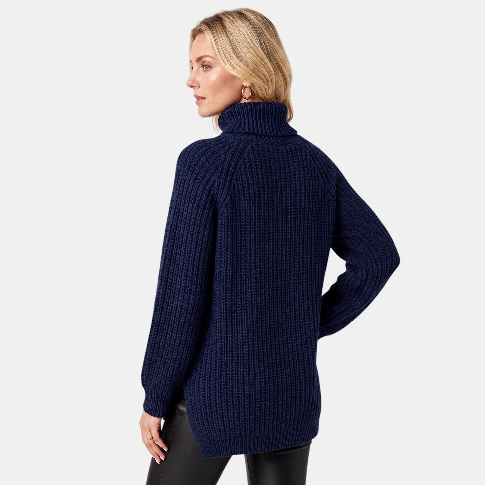 NAJAS | Women's High Neck Knitted Jumper with Side Split Hem