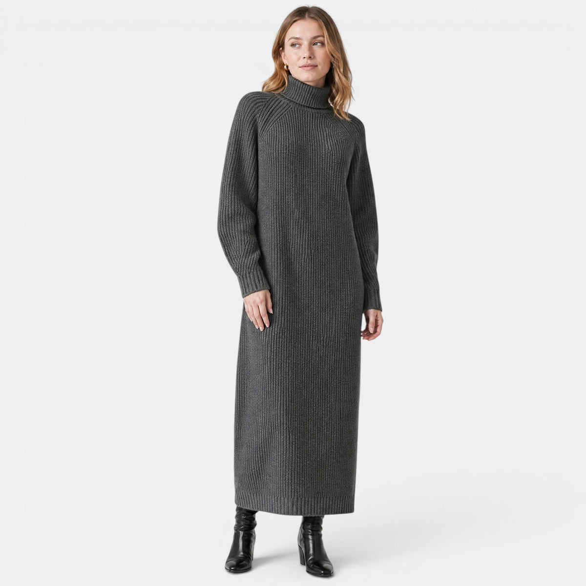 NAJAS | Women's High Neck Knitted Midi Jumper Dress
