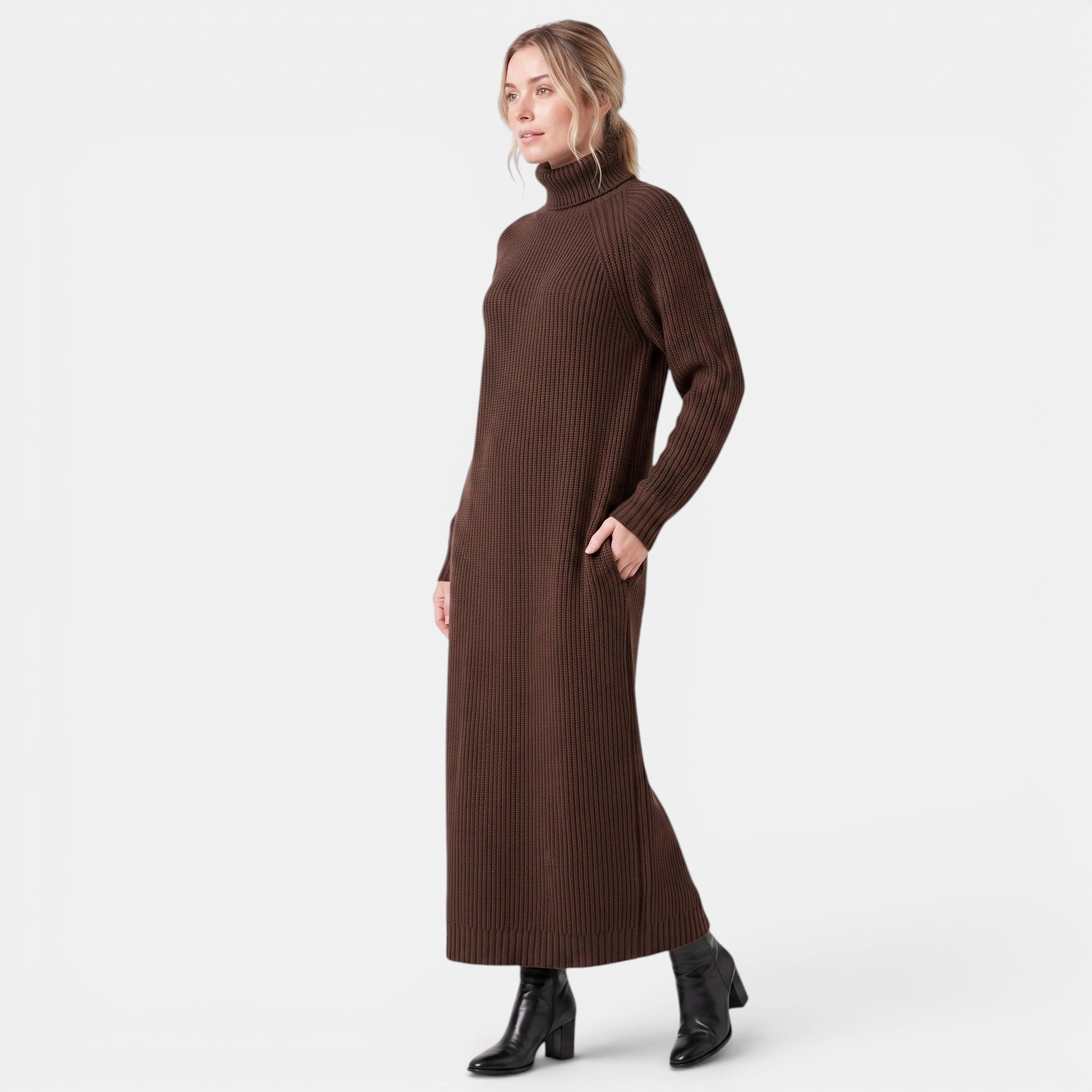 NAJAS | Women's High Neck Knitted Midi Jumper Dress