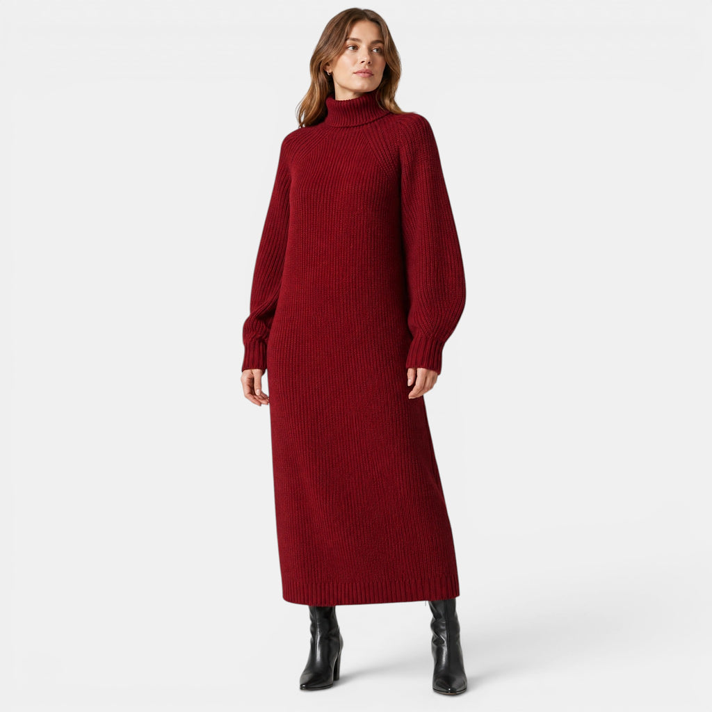 NAJAS | Women's High Neck Knitted Midi Jumper Dress