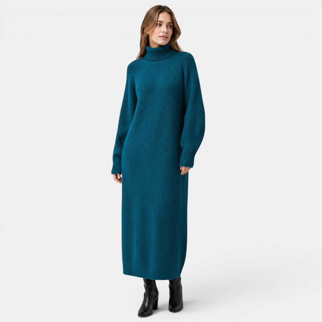 NAJAS | Women's High Neck Knitted Midi Jumper Dress