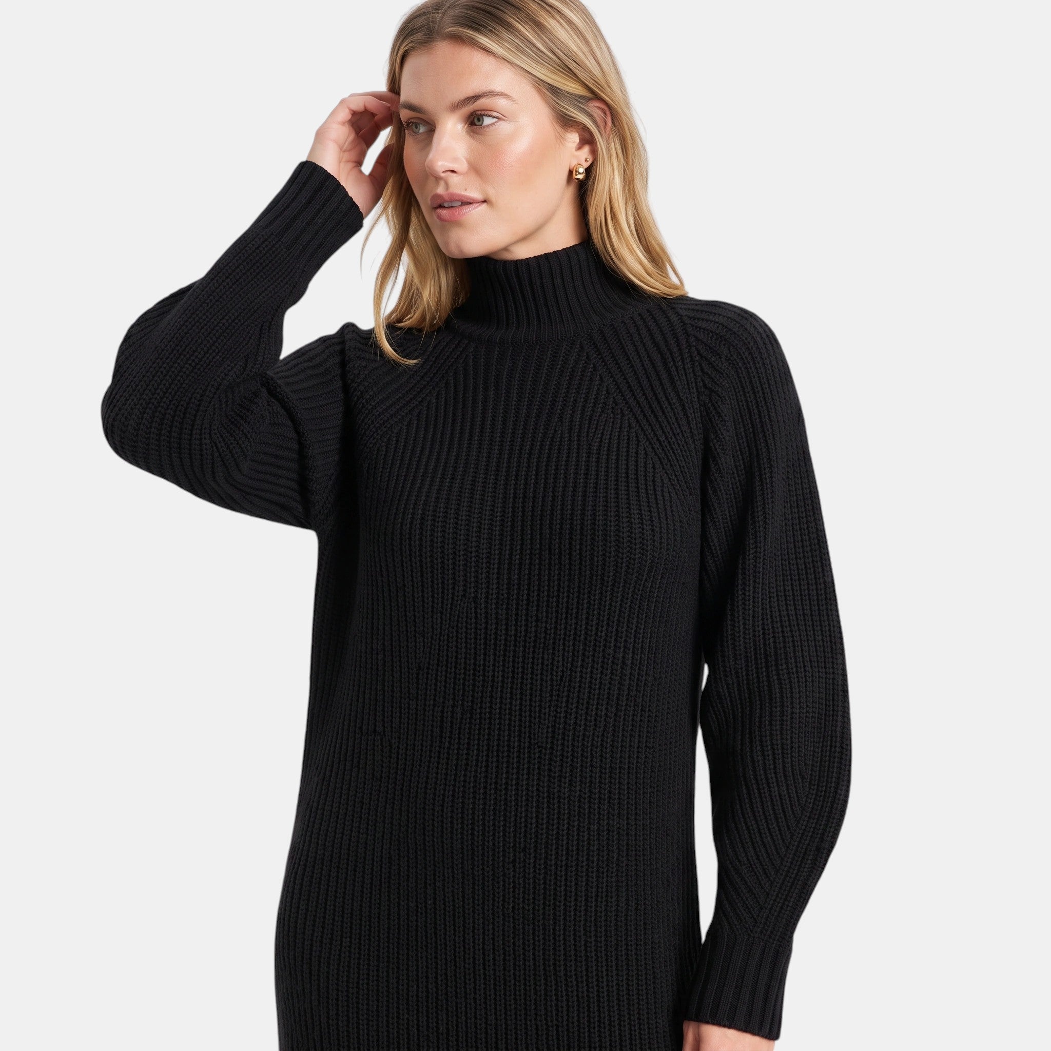 NAJAS | Women's High Neck Knitted Midi Jumper Dress