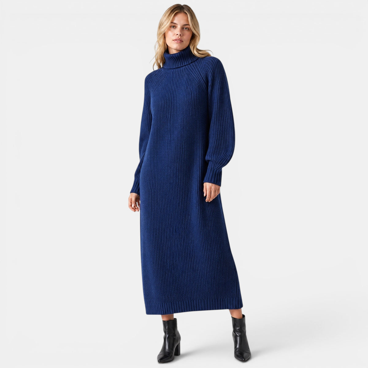 NAJAS | Women's High Neck Knitted Midi Jumper Dress