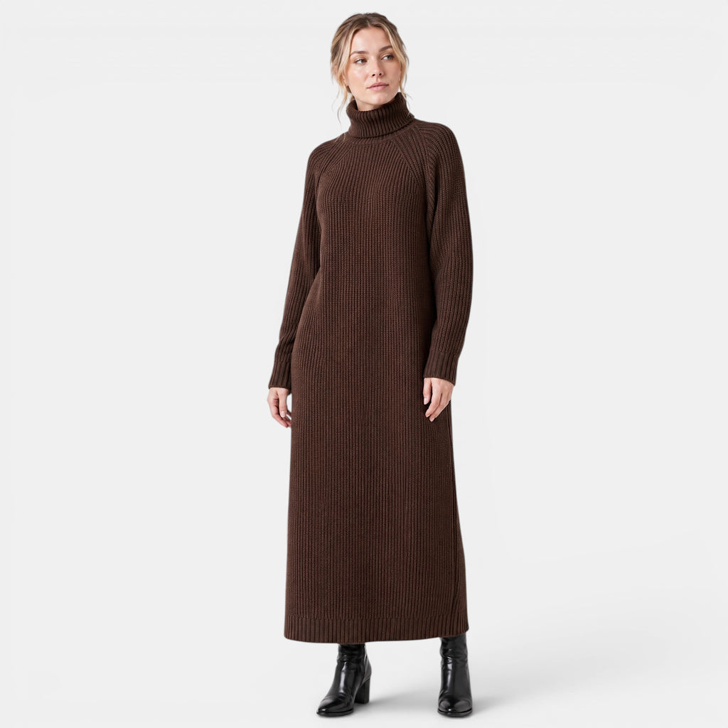 NAJAS | Women's High Neck Knitted Midi Jumper Dress