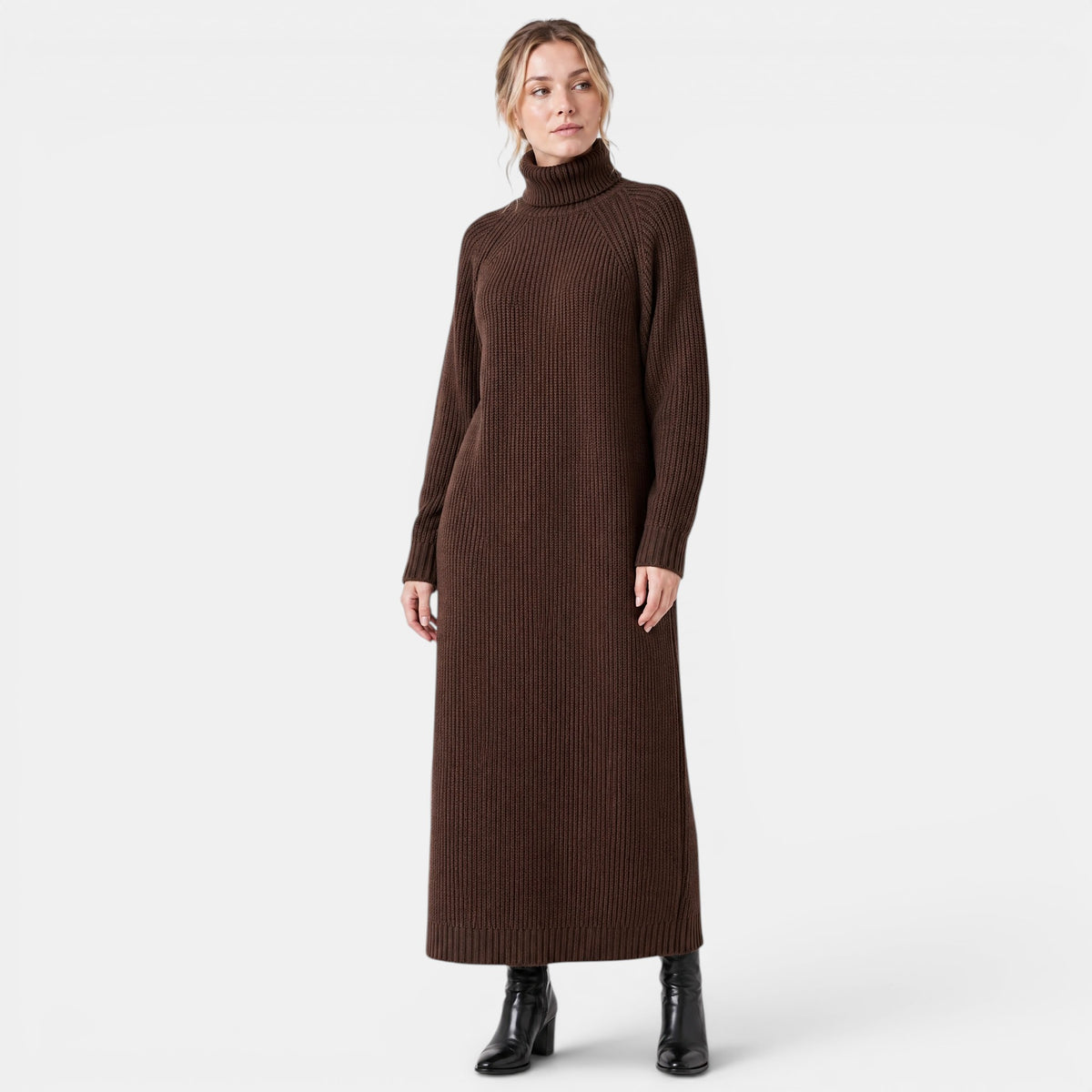 NAJAS | Women's High Neck Knitted Midi Jumper Dress