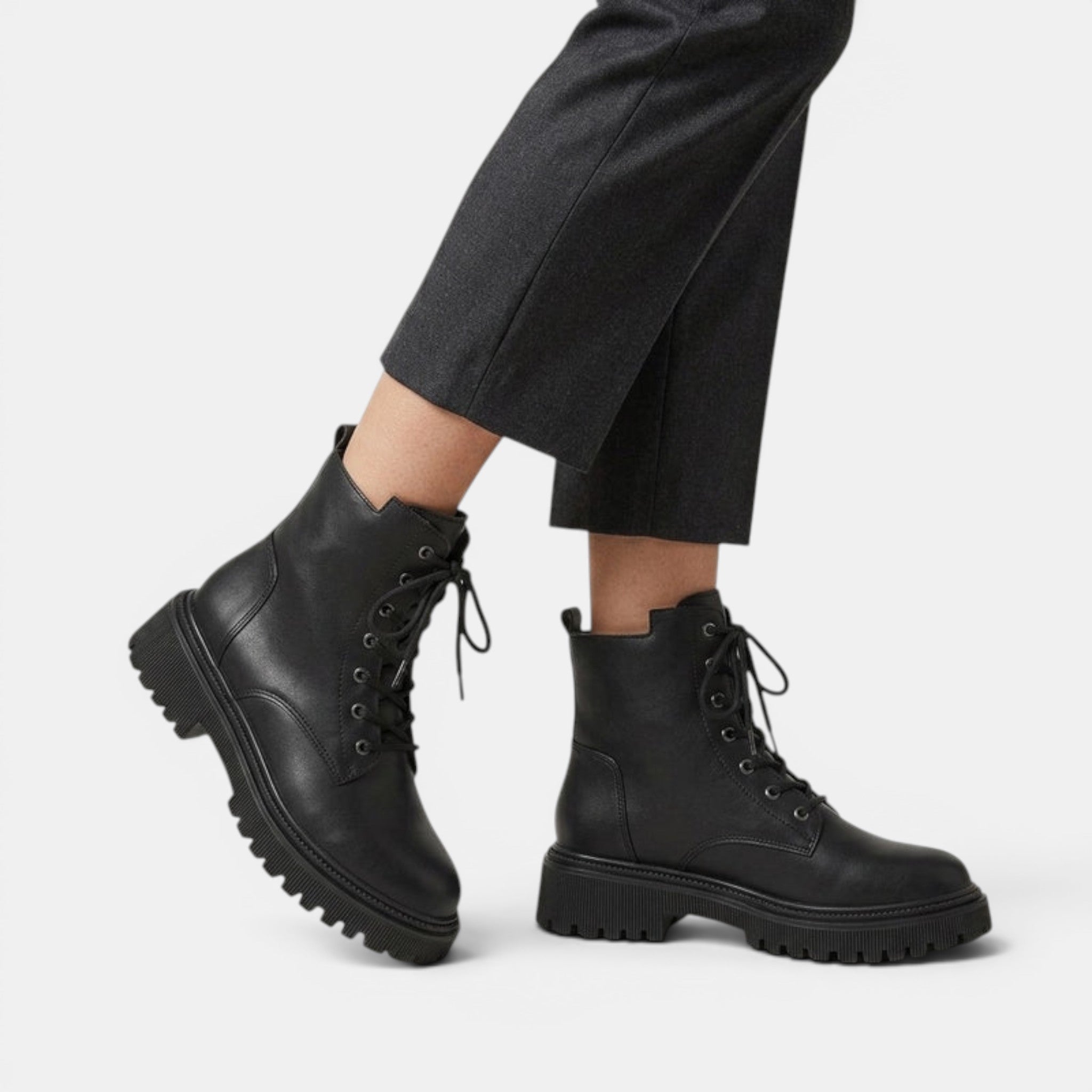 NAJAS | Women's Lace-Up Platform Ankle Boots with Side Zip