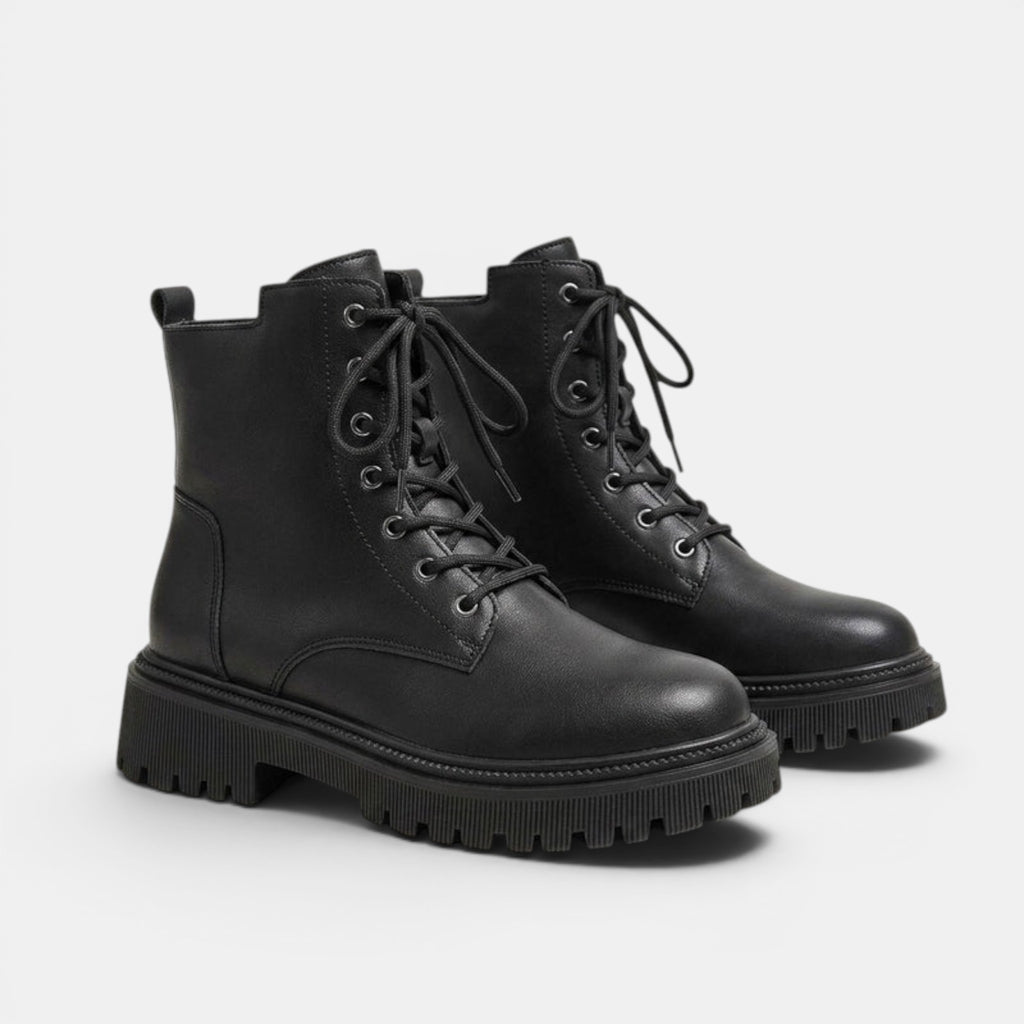 NAJAS | Women's Lace-Up Platform Ankle Boots with Side Zip