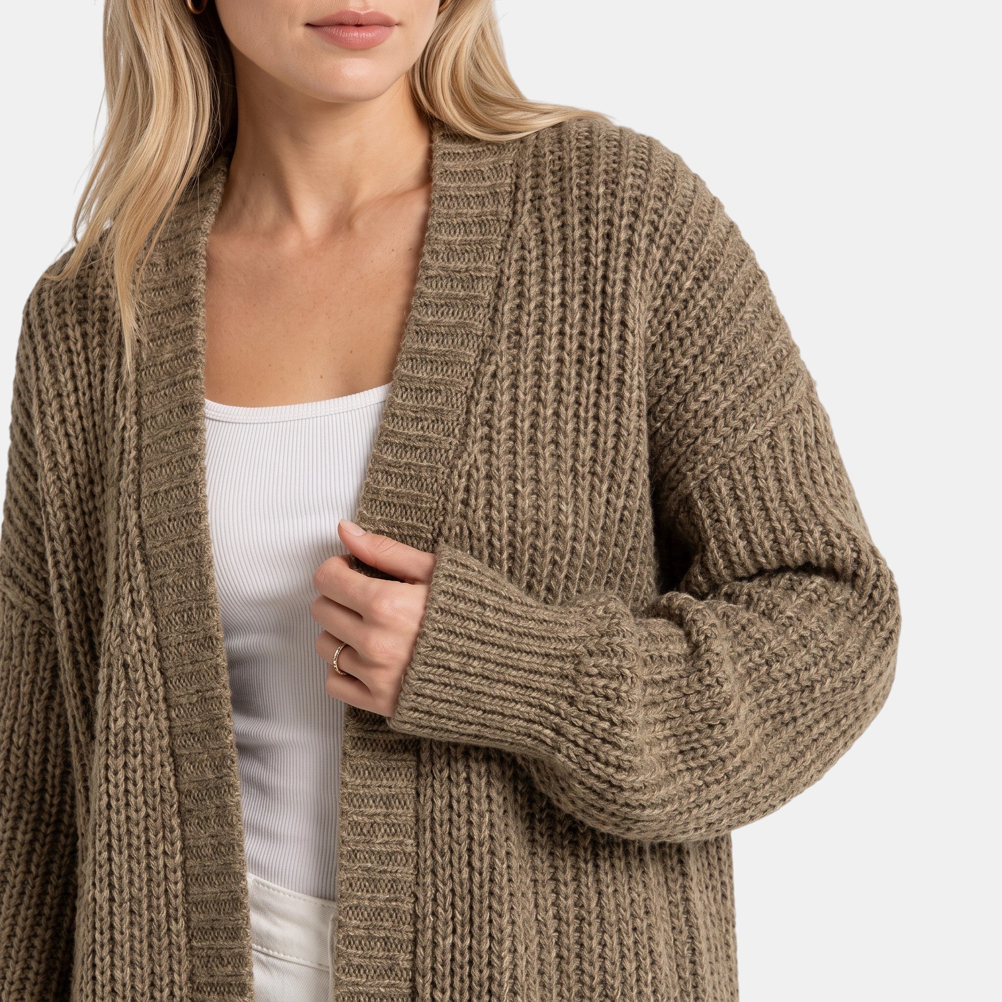 NAJAS | Women's Long Open Front Knit Cardigan with Pockets