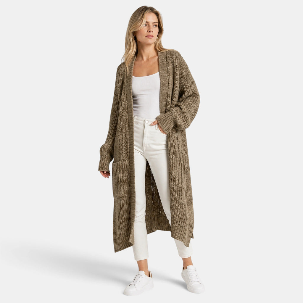 NAJAS | Women's Long Open Front Knit Cardigan with Pockets