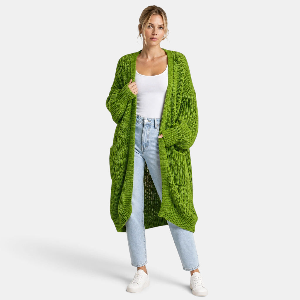 NAJAS | Women's Long Open Front Knit Cardigan with Pockets