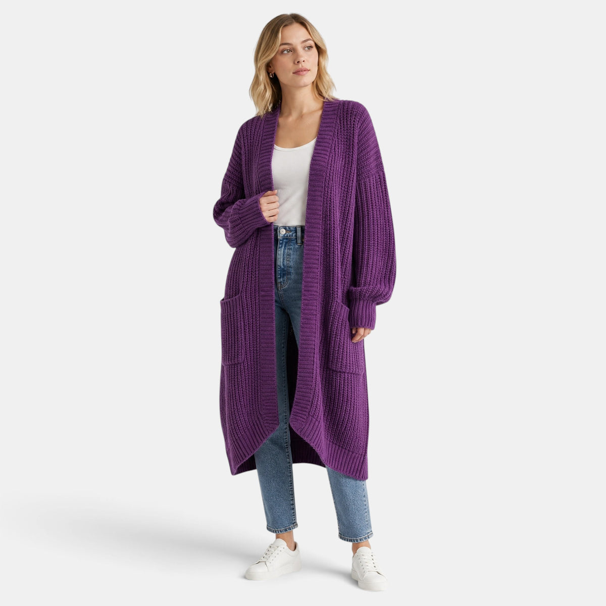 NAJAS | Women's Long Open Front Knit Cardigan with Pockets