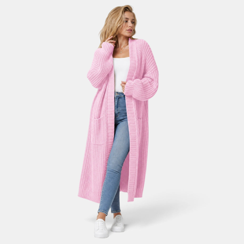 NAJAS | Women's Long Open Front Knit Cardigan with Pockets