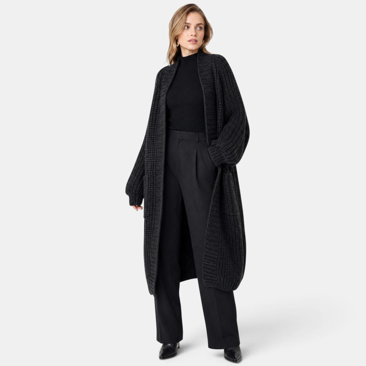 NAJAS | Women's Long Open Front Knit Cardigan with Pockets