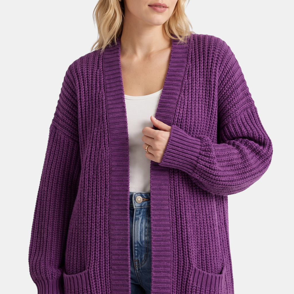 NAJAS | Women's Long Open Front Knit Cardigan with Pockets