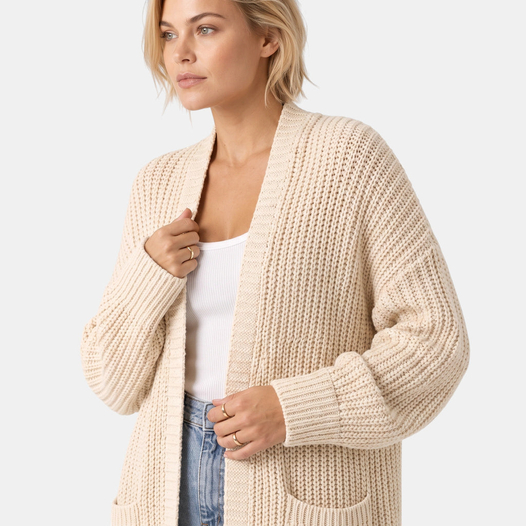 NAJAS | Women's Long Open Front Knit Cardigan with Pockets