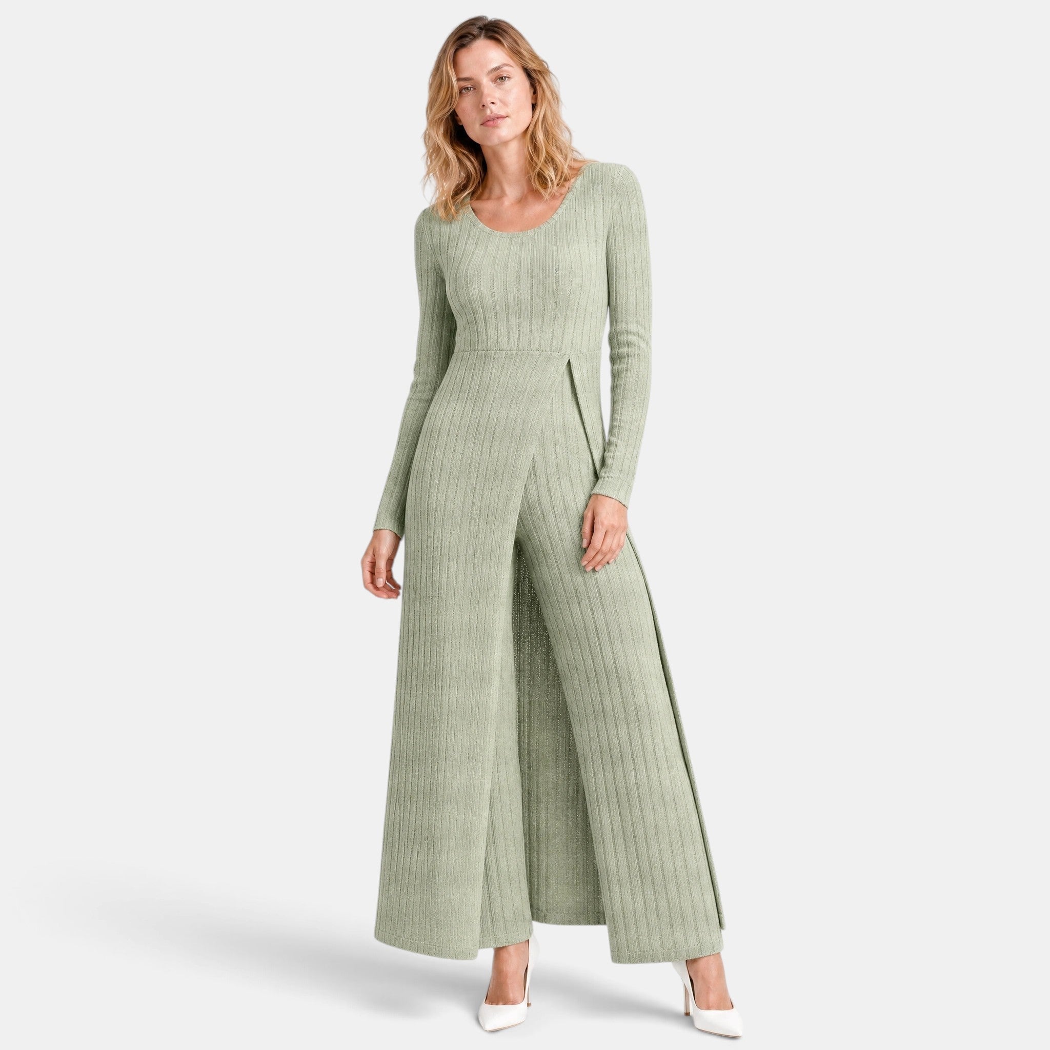 NAJAS | Women's Ribbed Knit Lounge Set with Longline Top & Leggings