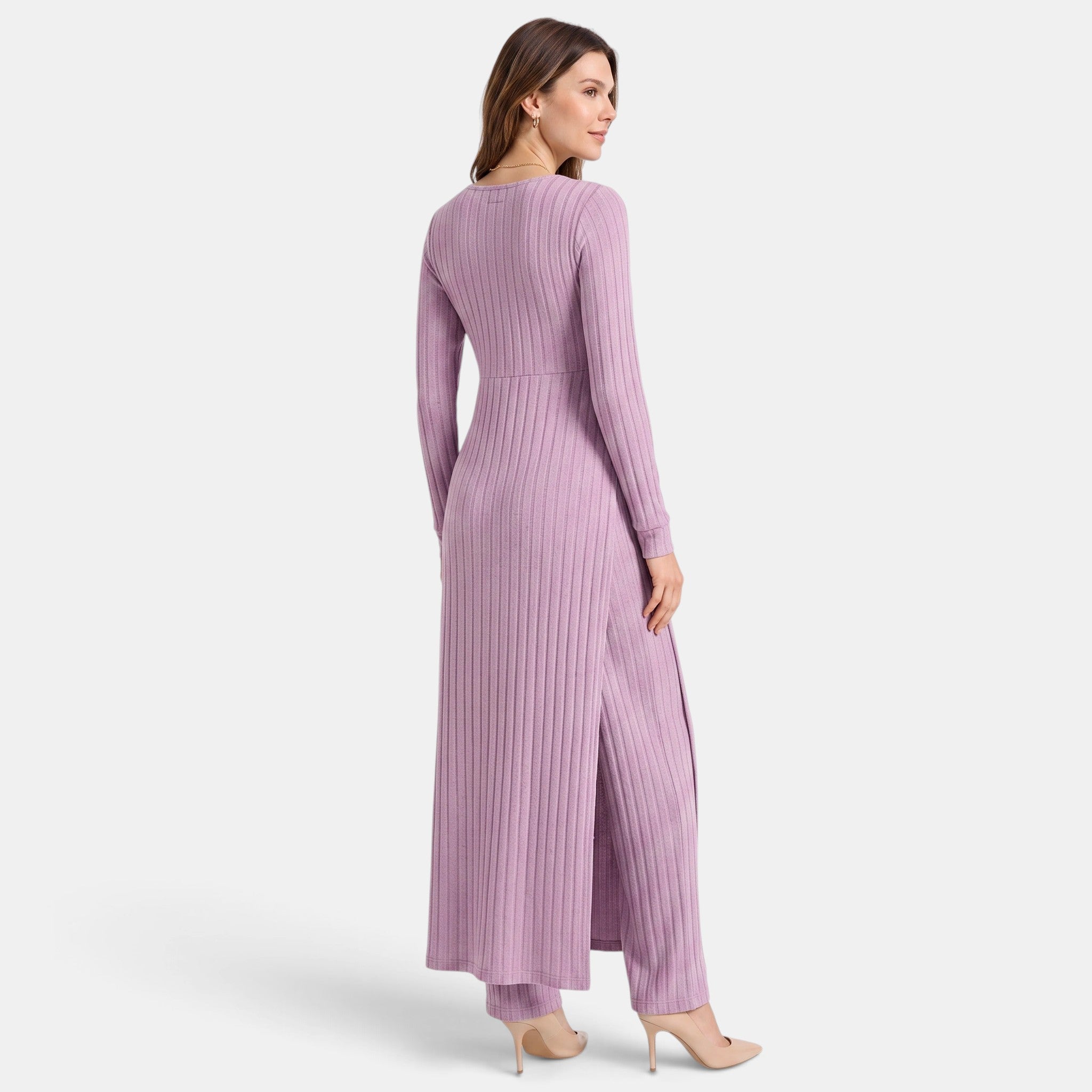 NAJAS | Women's Ribbed Knit Lounge Set with Longline Top & Leggings