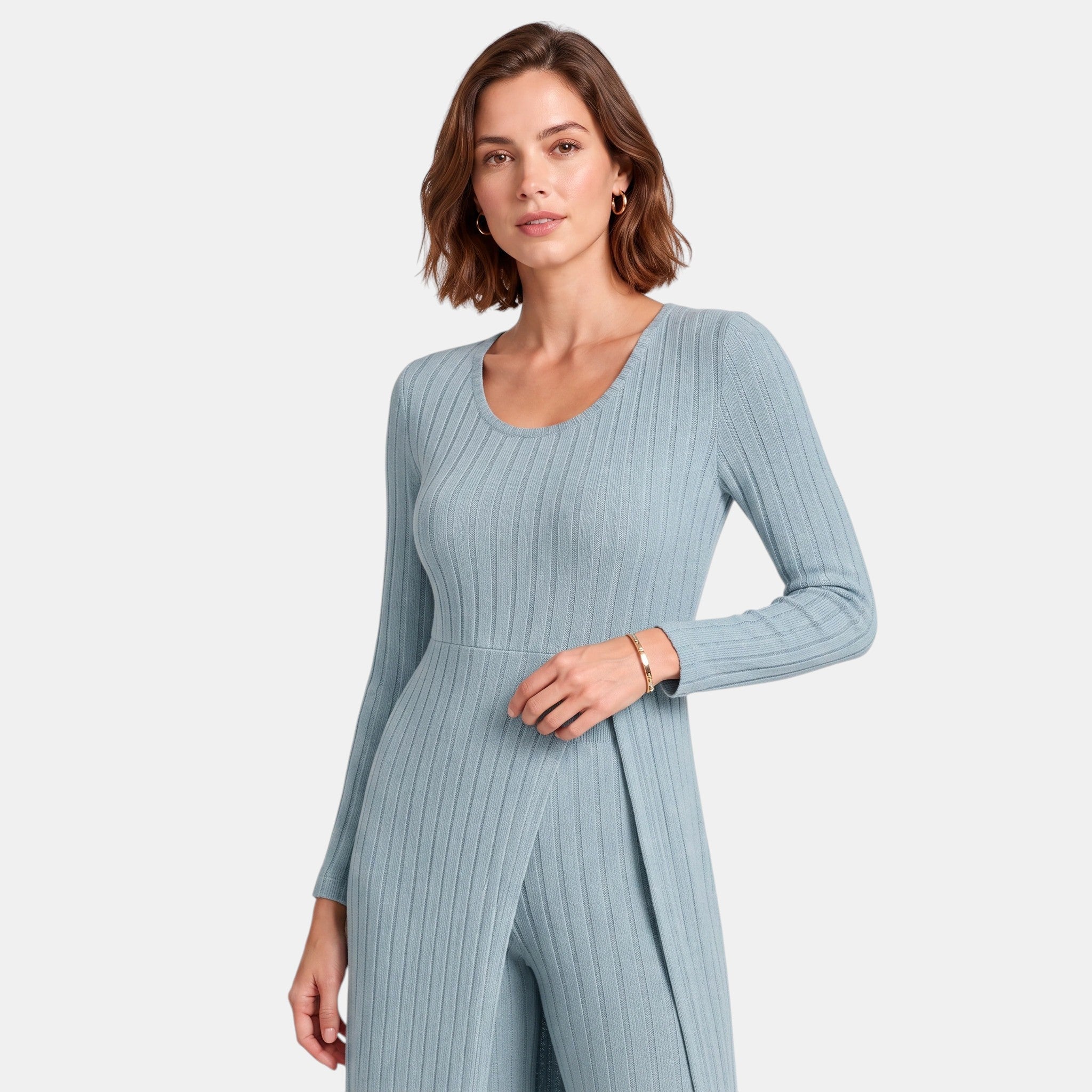 NAJAS | Women's Ribbed Knit Lounge Set with Longline Top & Leggings