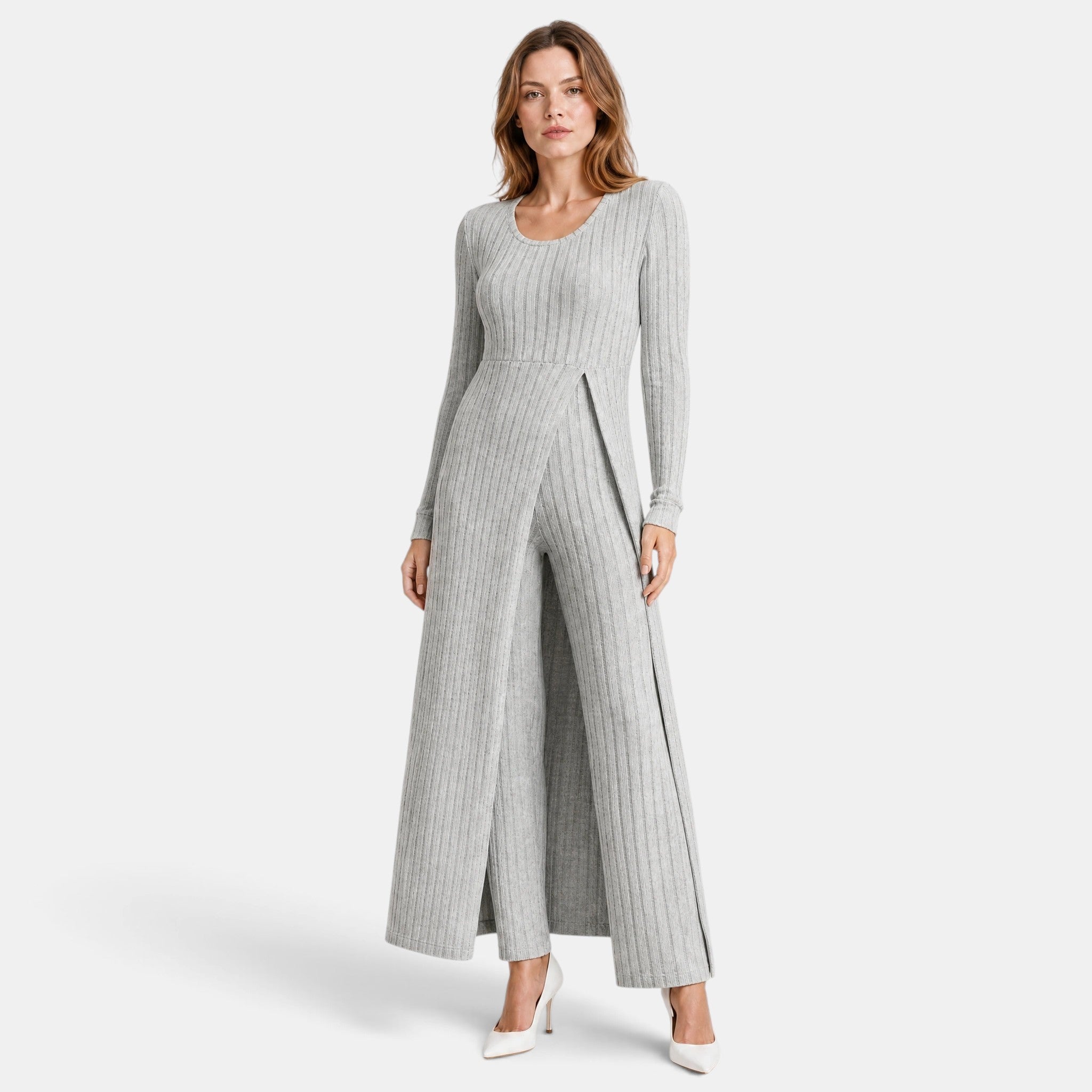 NAJAS | Women's Ribbed Knit Lounge Set with Longline Top & Leggings