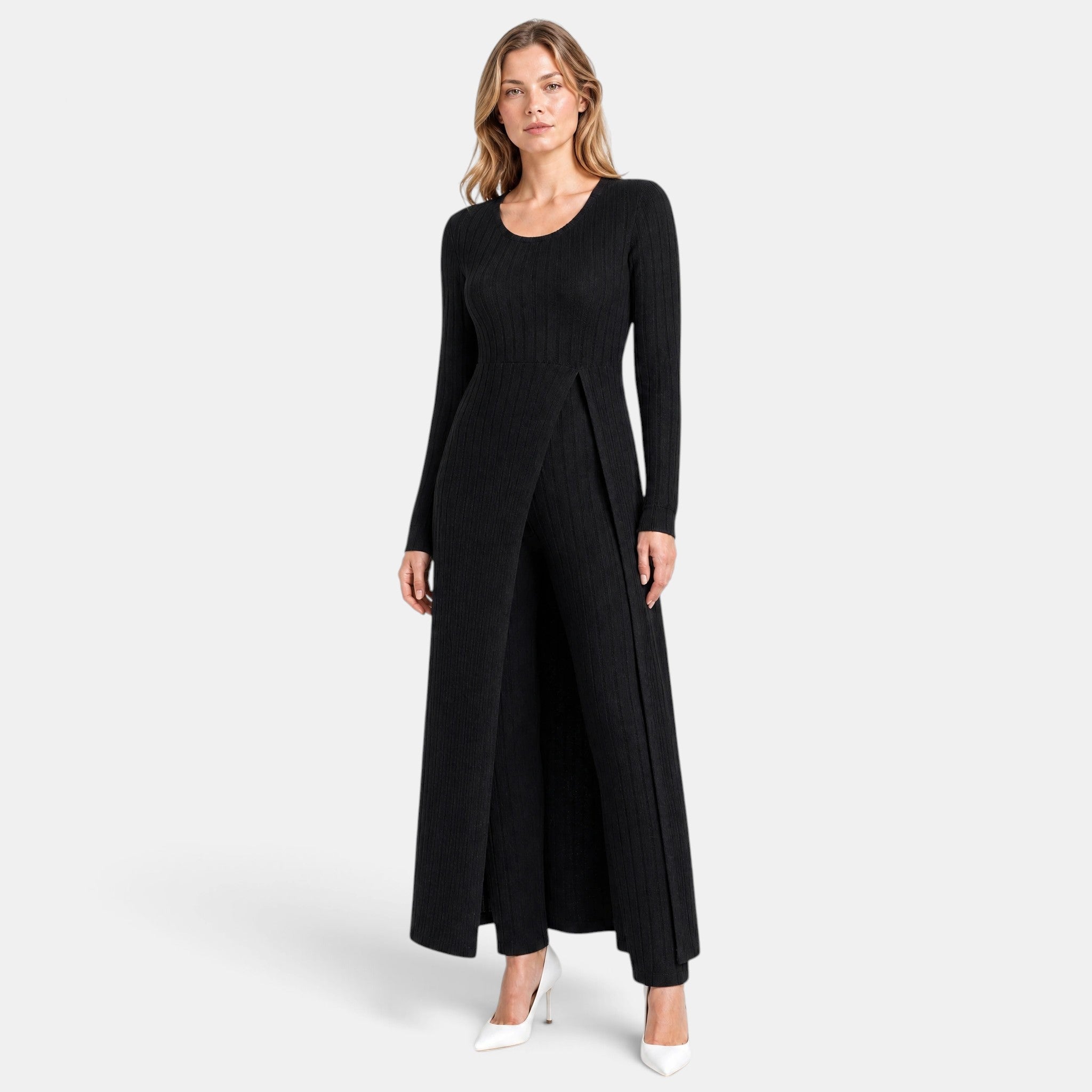 NAJAS | Women's Ribbed Knit Lounge Set with Longline Top & Leggings