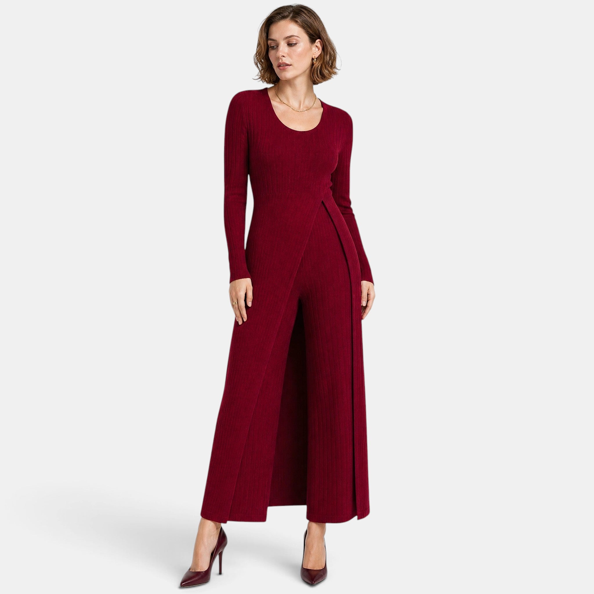 NAJAS | Women's Ribbed Knit Lounge Set with Longline Top & Leggings