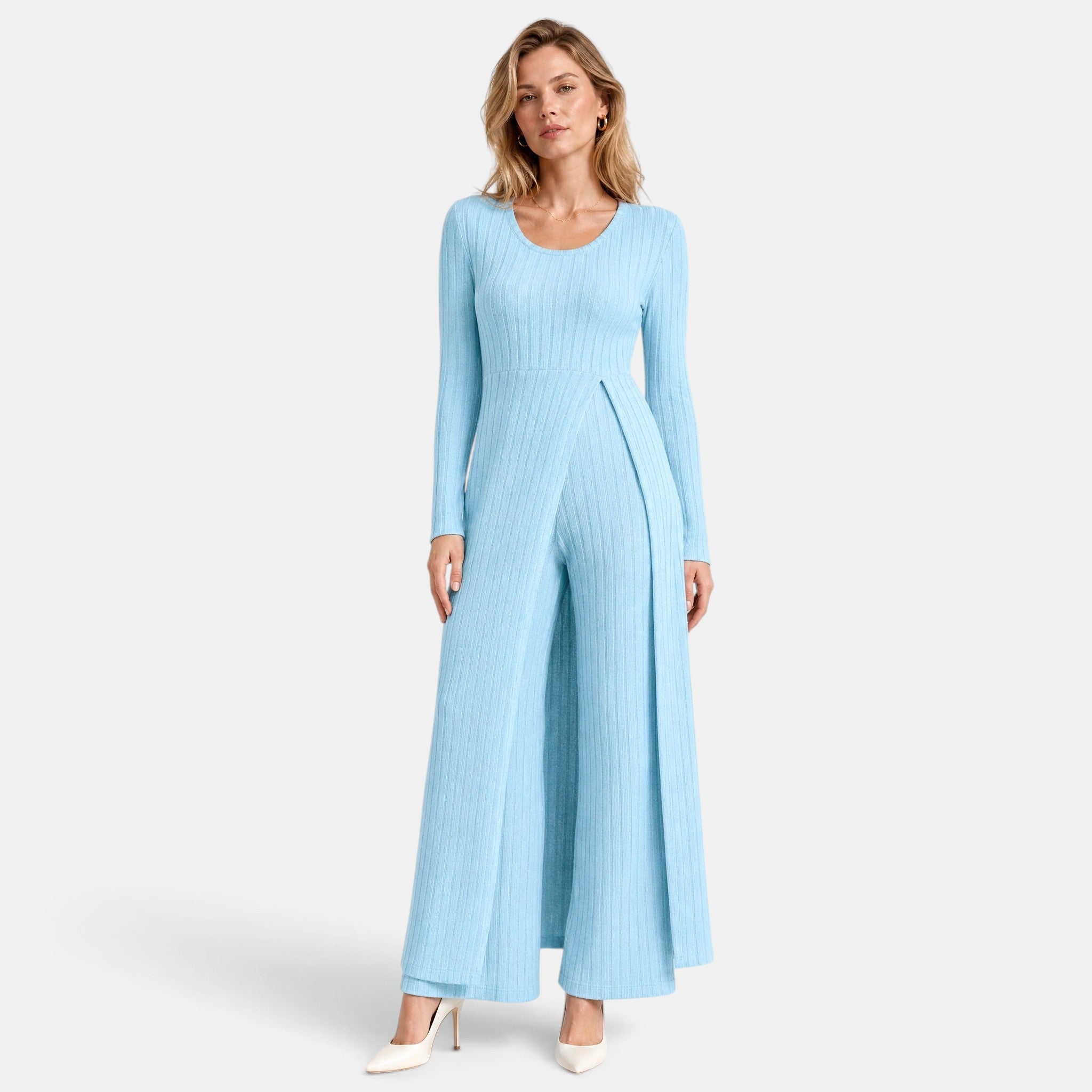 NAJAS | Women's Ribbed Knit Lounge Set with Longline Top & Leggings