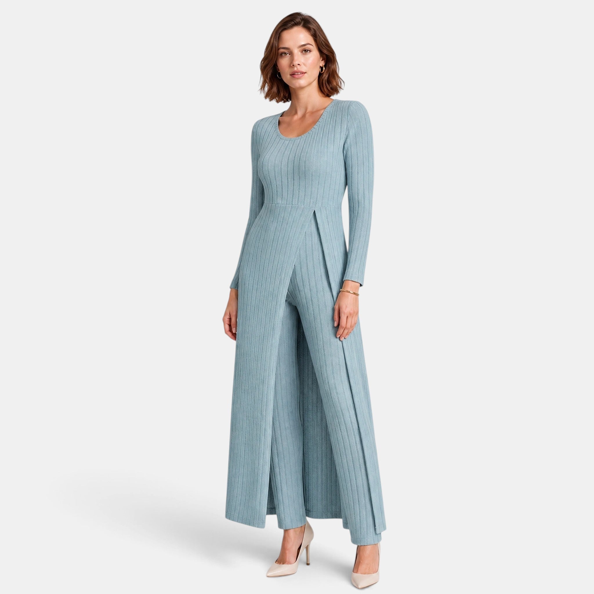 NAJAS | Women's Ribbed Knit Lounge Set with Longline Top & Leggings