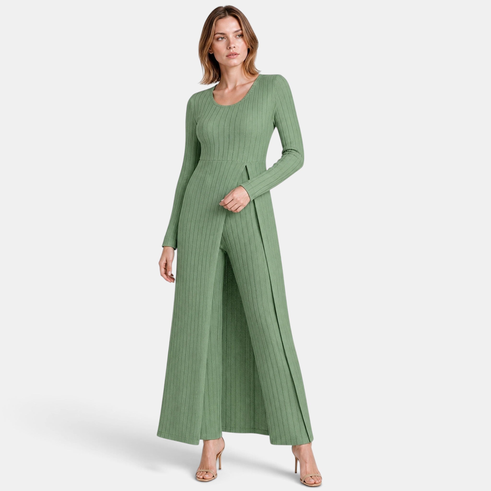 NAJAS | Women's Ribbed Knit Lounge Set with Longline Top & Leggings