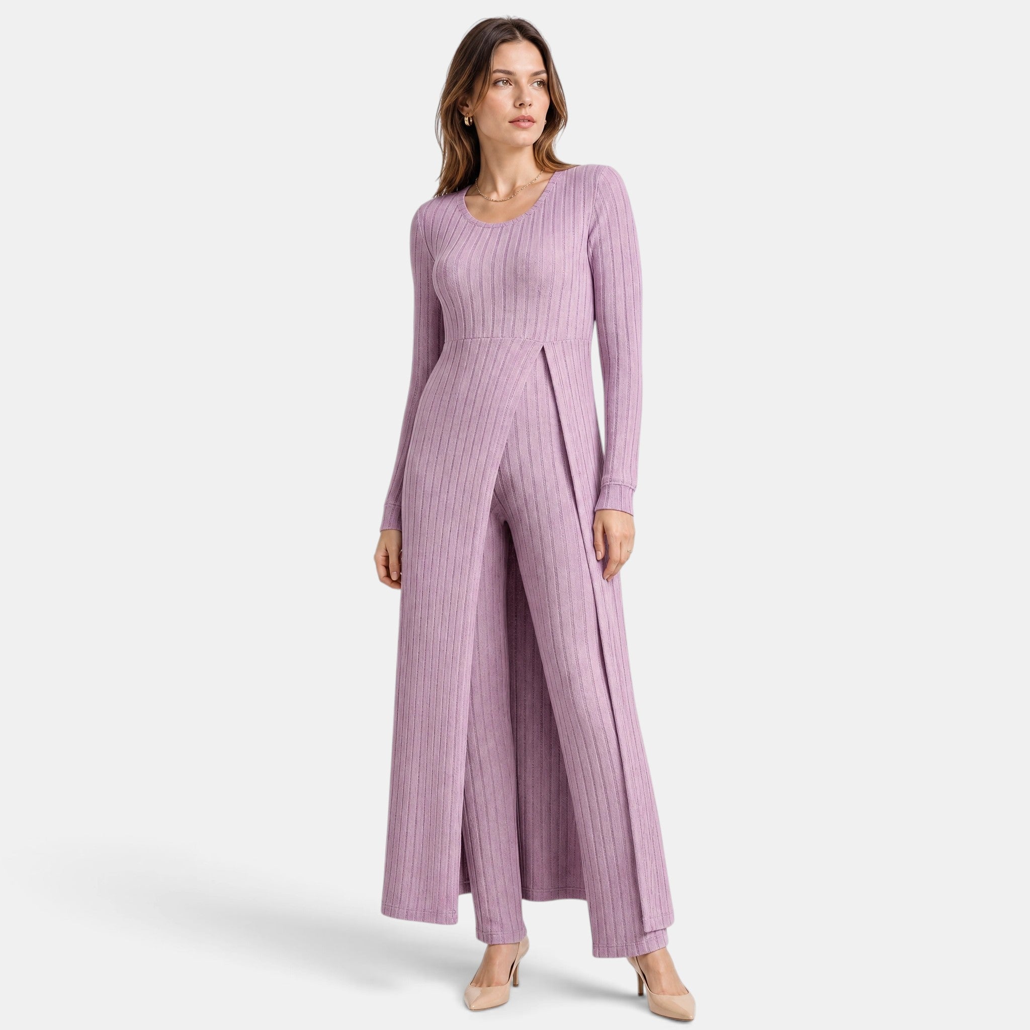 NAJAS | Women's Ribbed Knit Lounge Set with Longline Top & Leggings