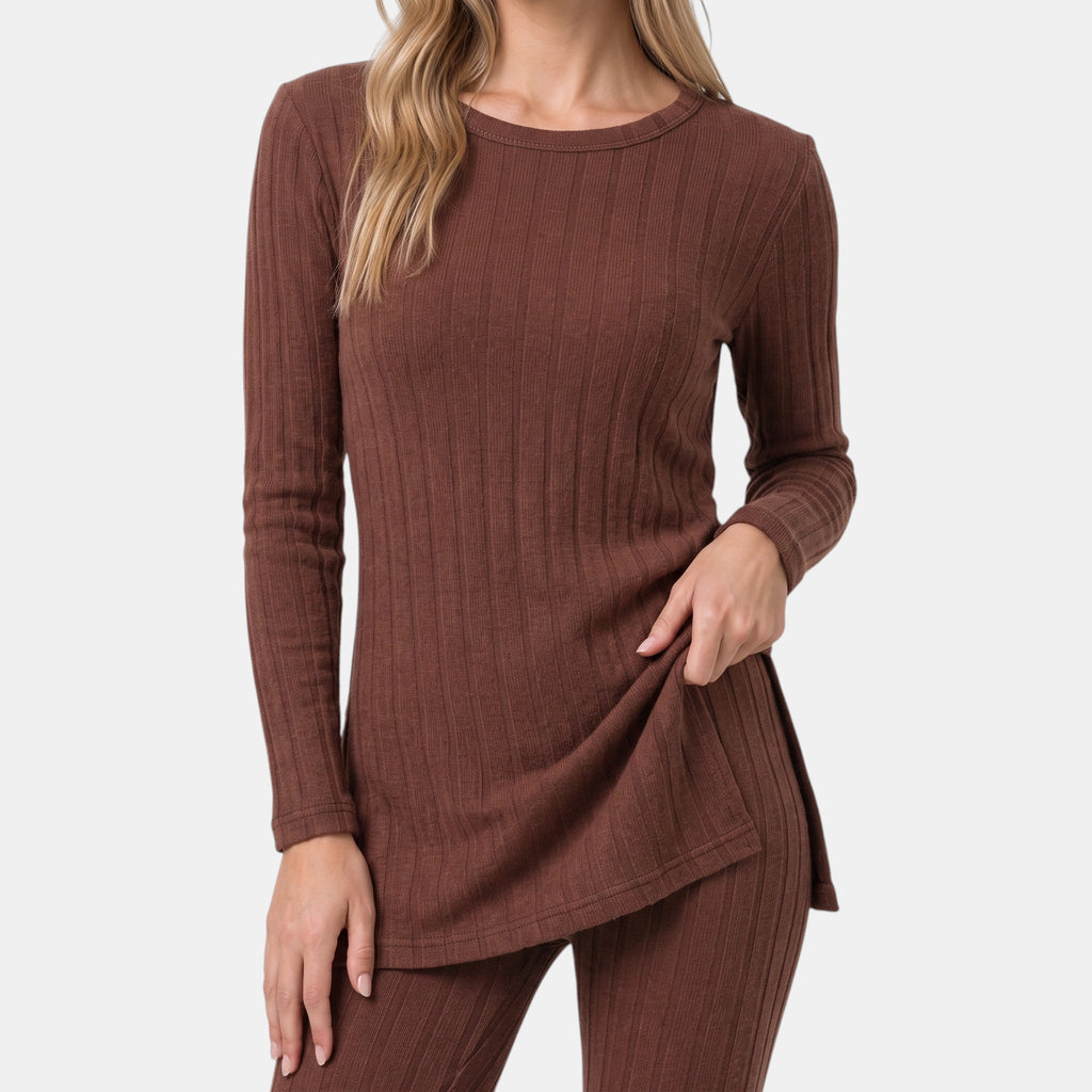 NAJAS | Women's Ribbed Knit Lounge Set with Split Hem Top & Leggings