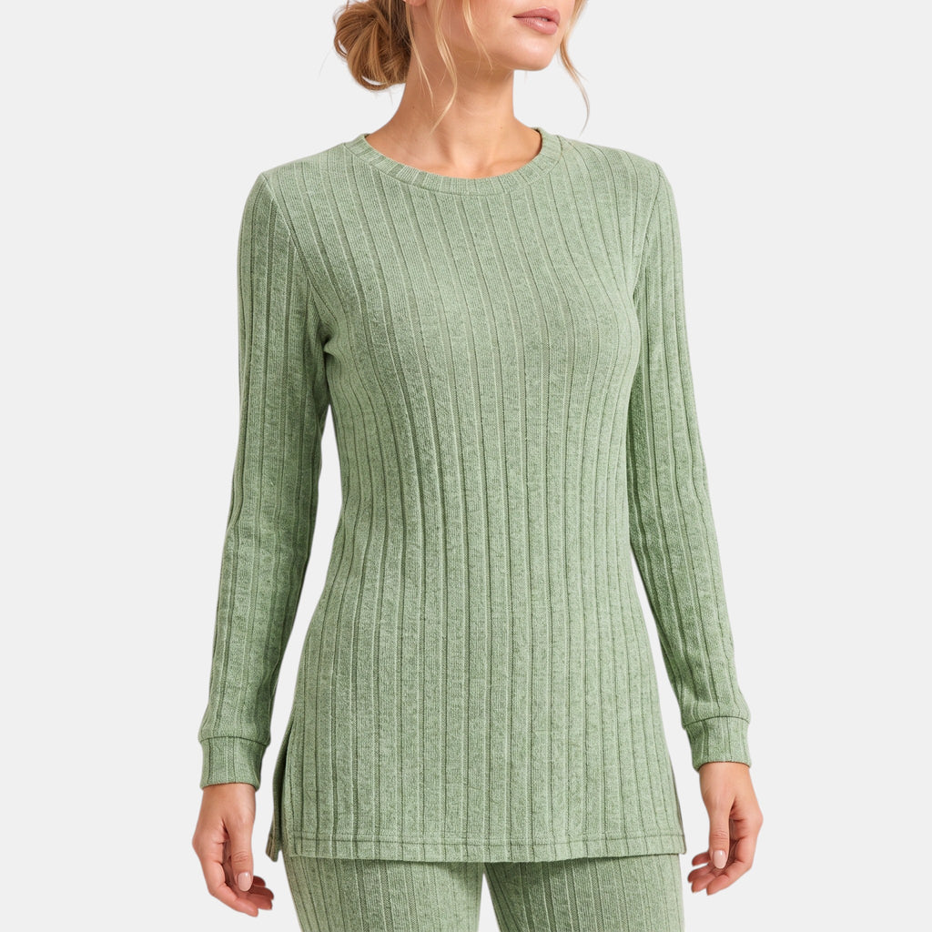NAJAS | Women's Ribbed Knit Lounge Set with Split Hem Top & Leggings