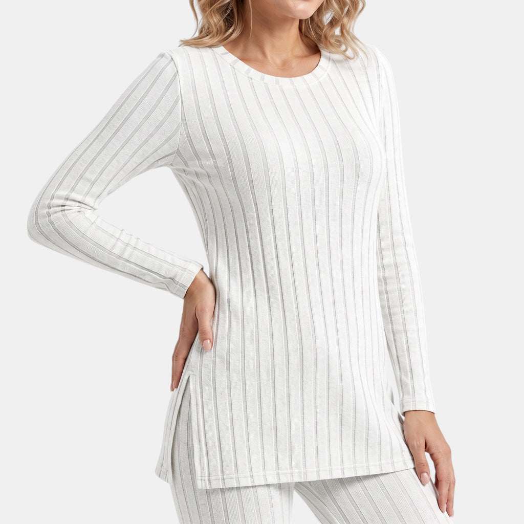 NAJAS | Women's Ribbed Knit Lounge Set with Split Hem Top & Leggings