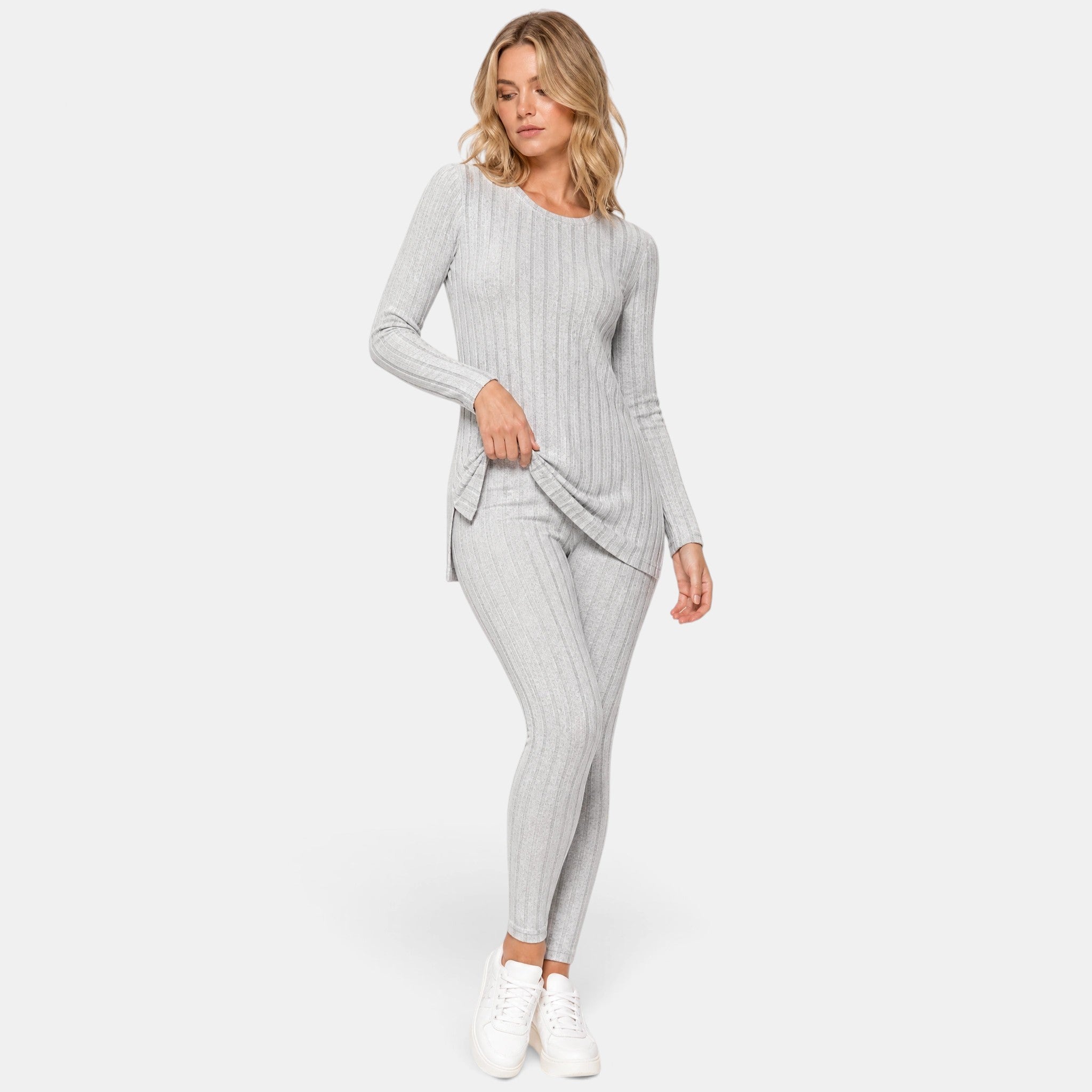 NAJAS | Women's Ribbed Knit Lounge Set with Split Hem Top & Leggings