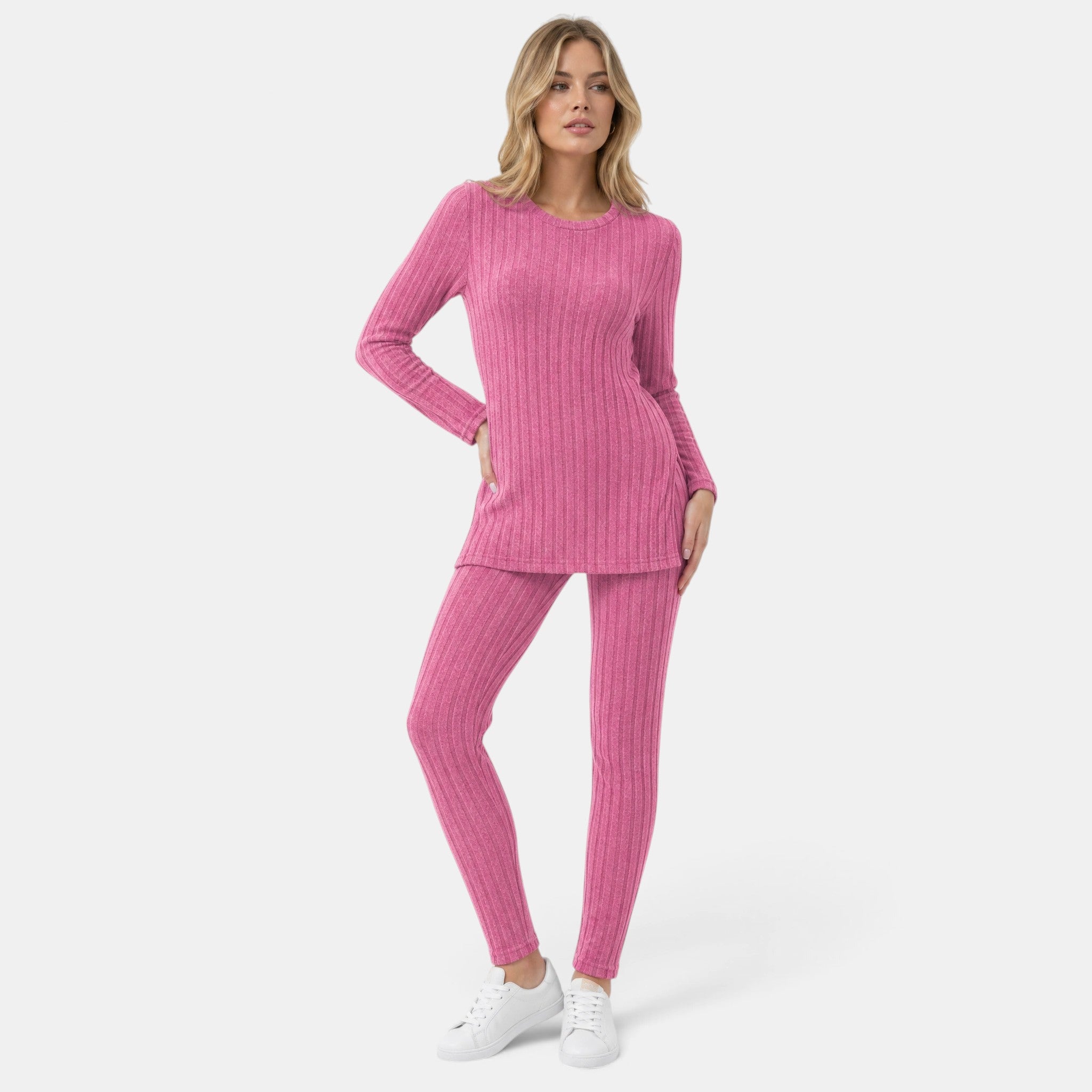 NAJAS | Women's Ribbed Knit Lounge Set with Split Hem Top & Leggings