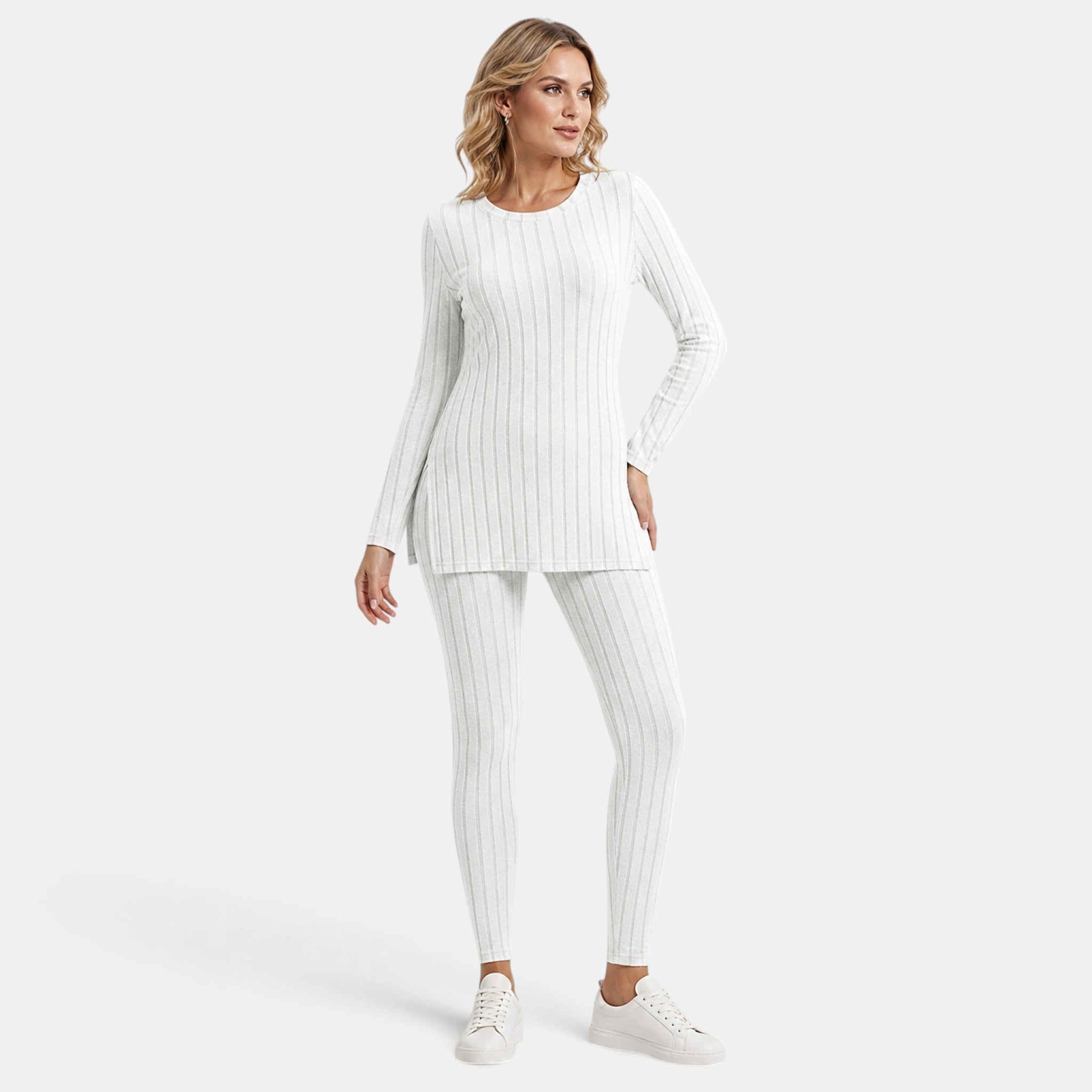 NAJAS | Women's Ribbed Knit Lounge Set with Split Hem Top & Leggings