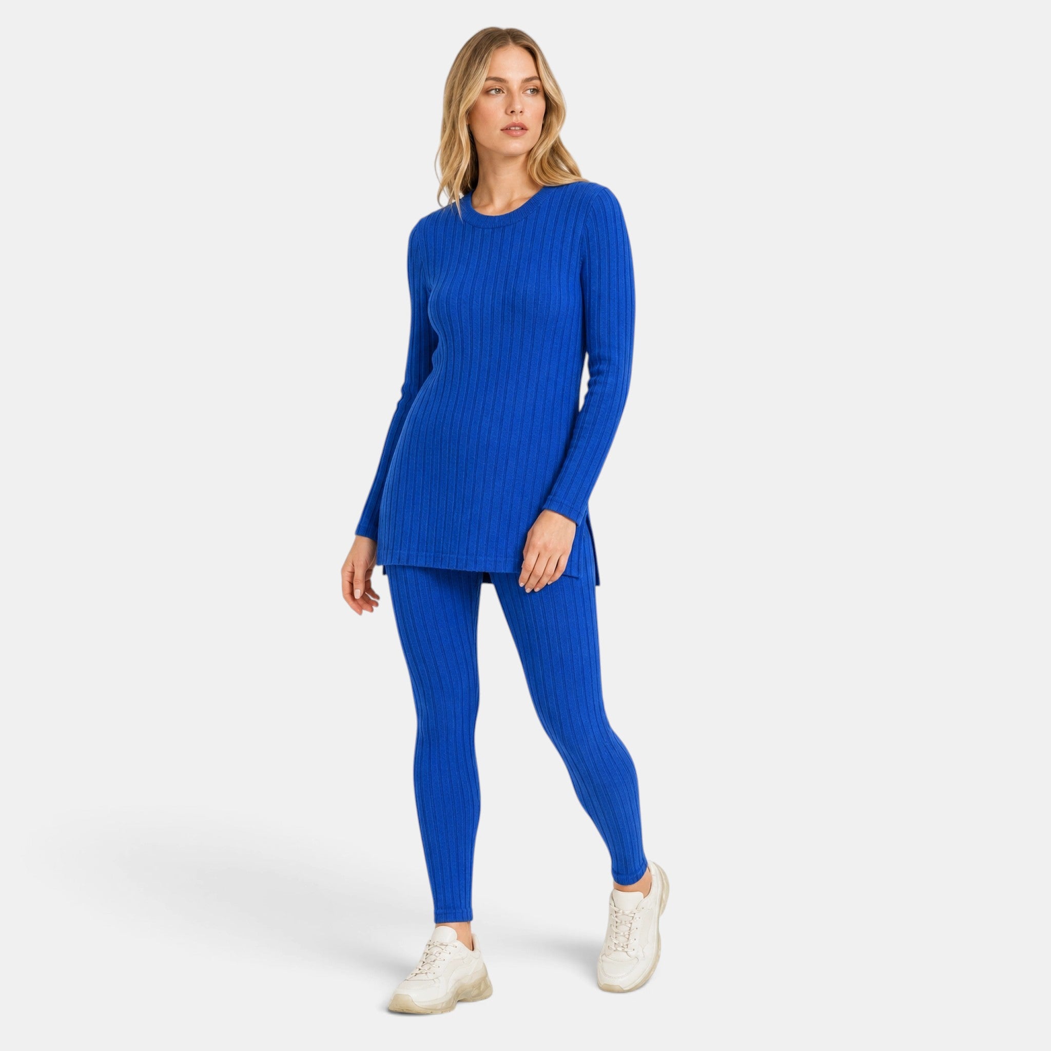 NAJAS | Women's Ribbed Knit Lounge Set with Split Hem Top & Leggings