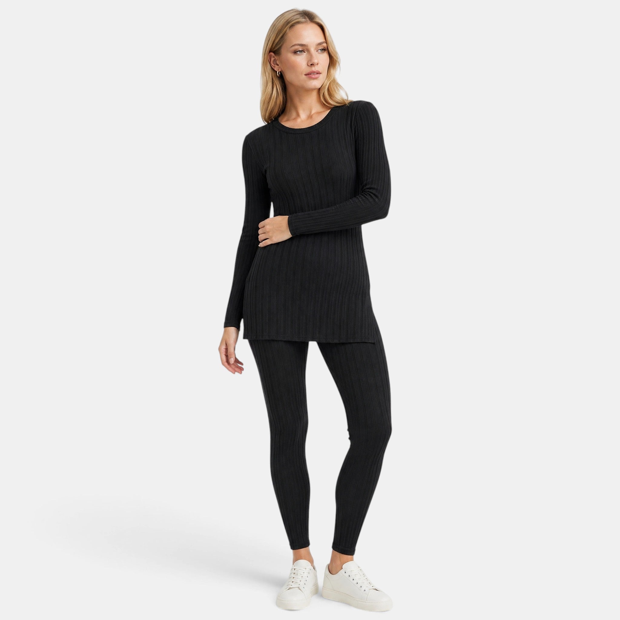 NAJAS | Women's Ribbed Knit Lounge Set with Split Hem Top & Leggings
