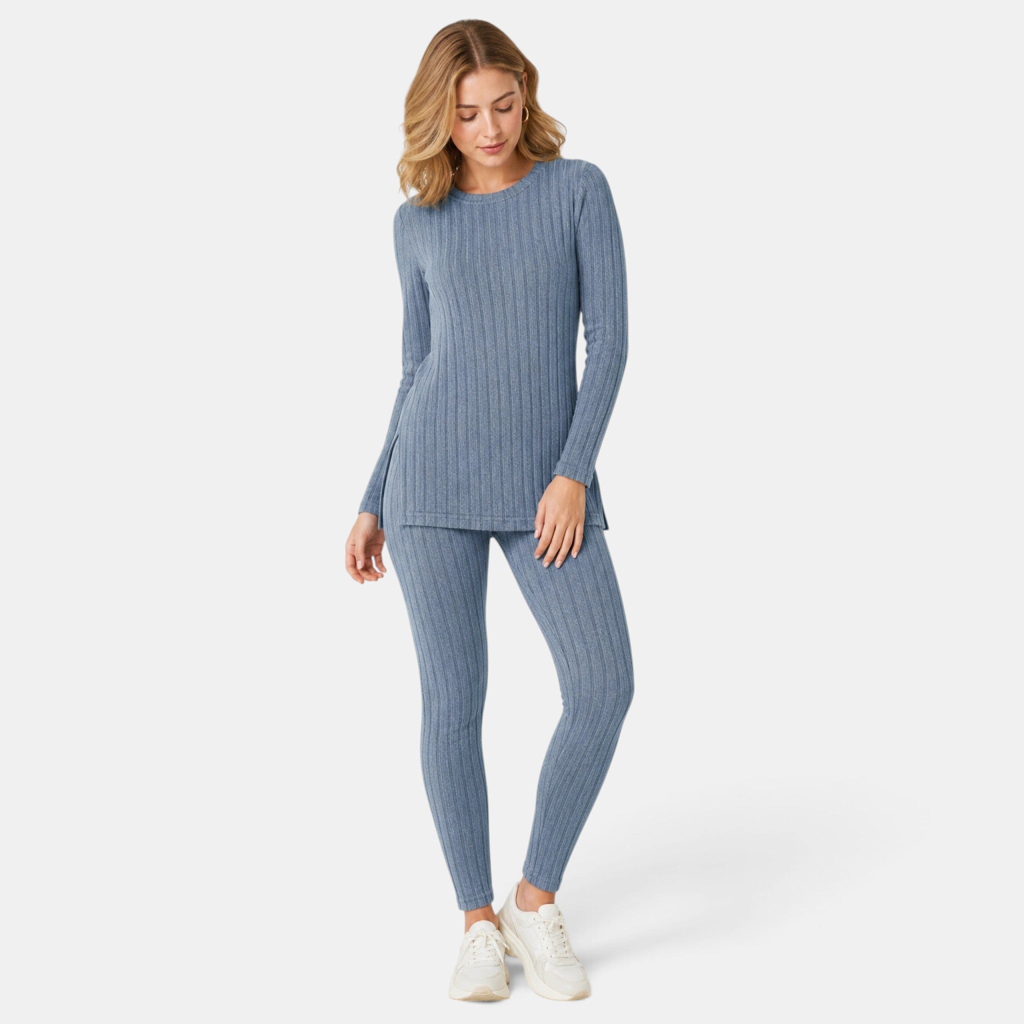 NAJAS | Women's Ribbed Knit Lounge Set with Split Hem Top & Leggings