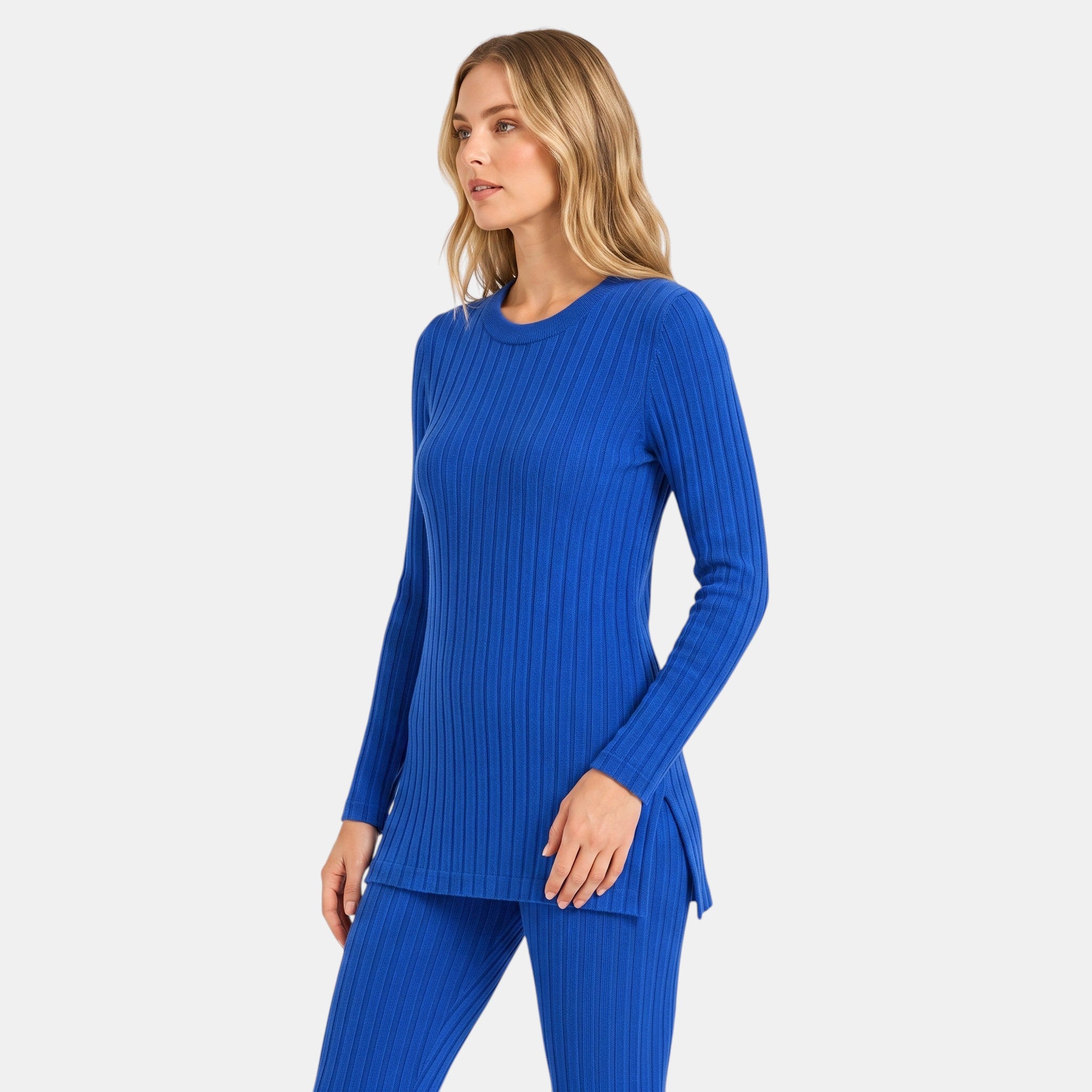 NAJAS | Women's Ribbed Knit Lounge Set with Split Hem Top & Leggings