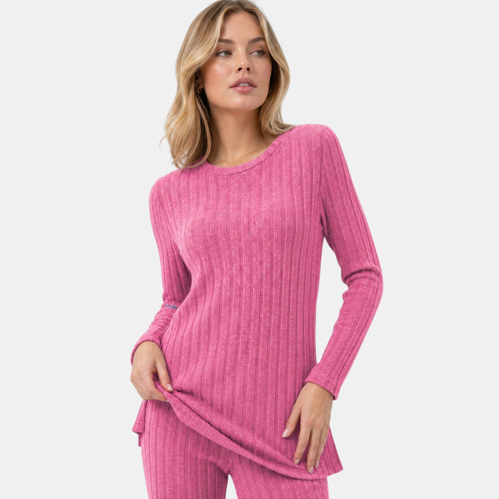 NAJAS | Women's Ribbed Knit Lounge Set with Split Hem Top & Leggings