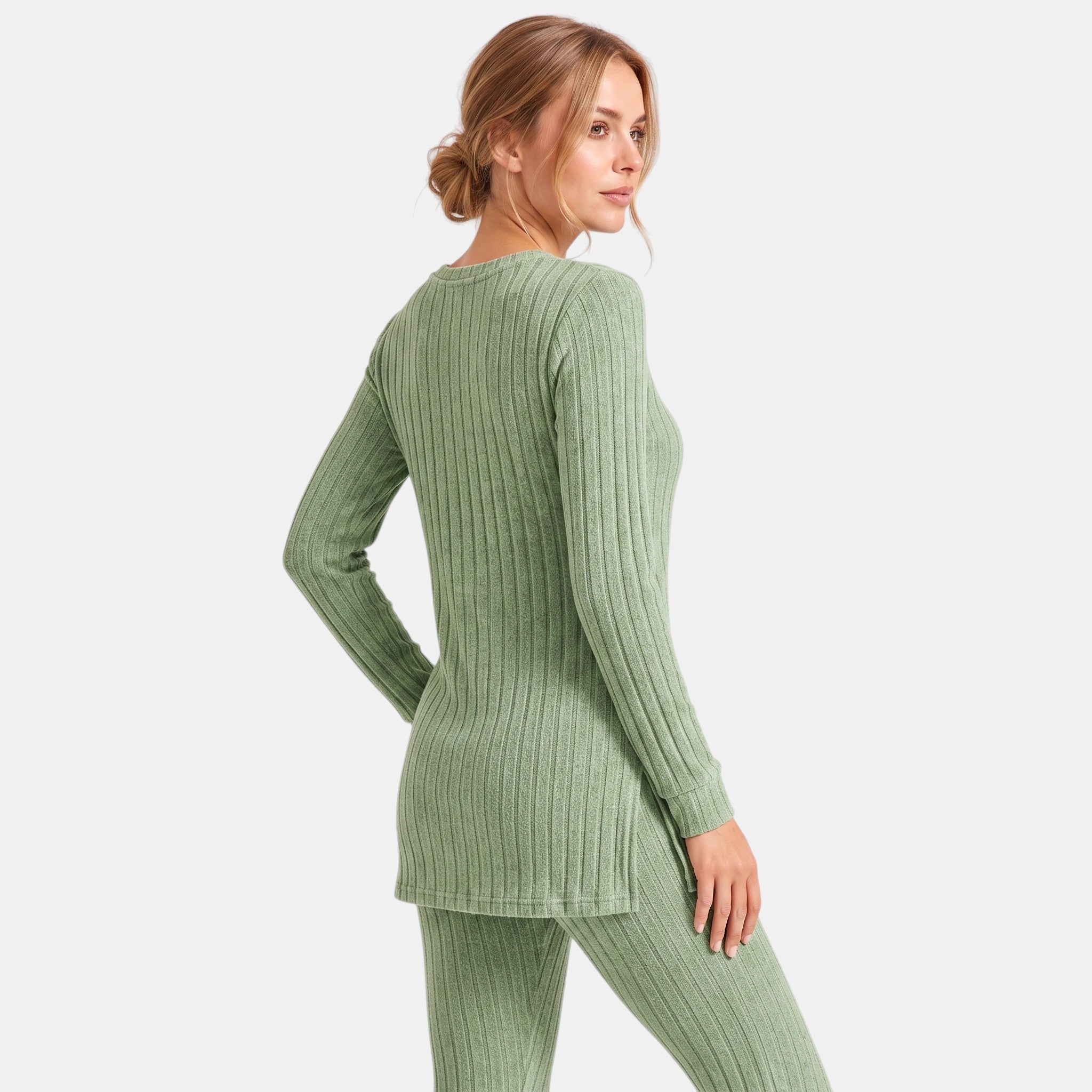 NAJAS | Women's Ribbed Knit Lounge Set with Split Hem Top & Leggings