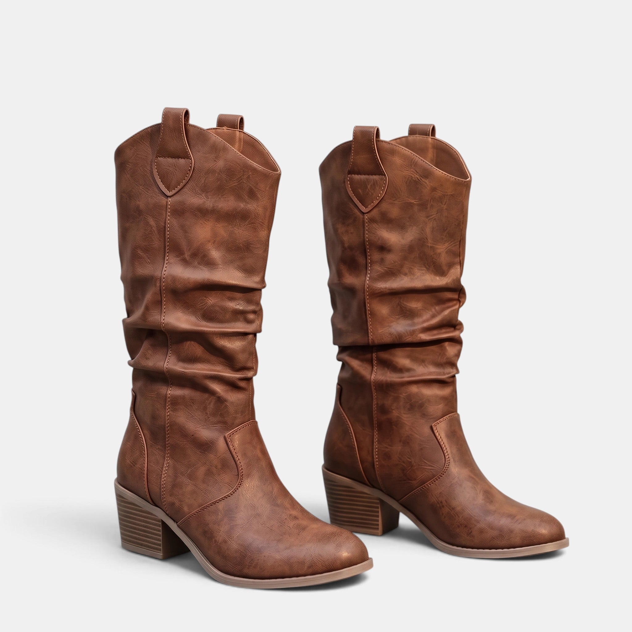 NAJAS | Women's Slouch Western Knee-High Cowboy Boots with Block Heel
