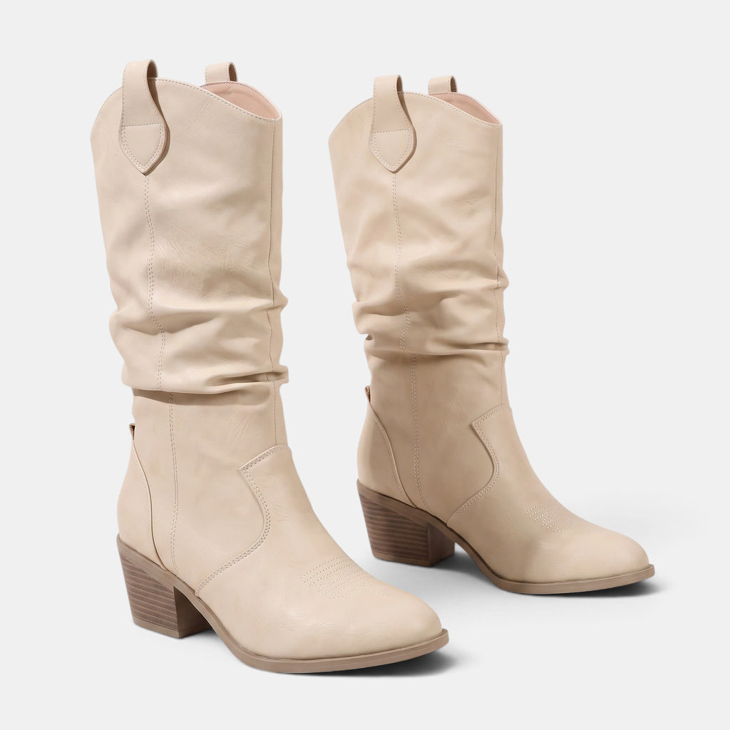 NAJAS | Women's Slouch Western Knee-High Cowboy Boots with Block Heel