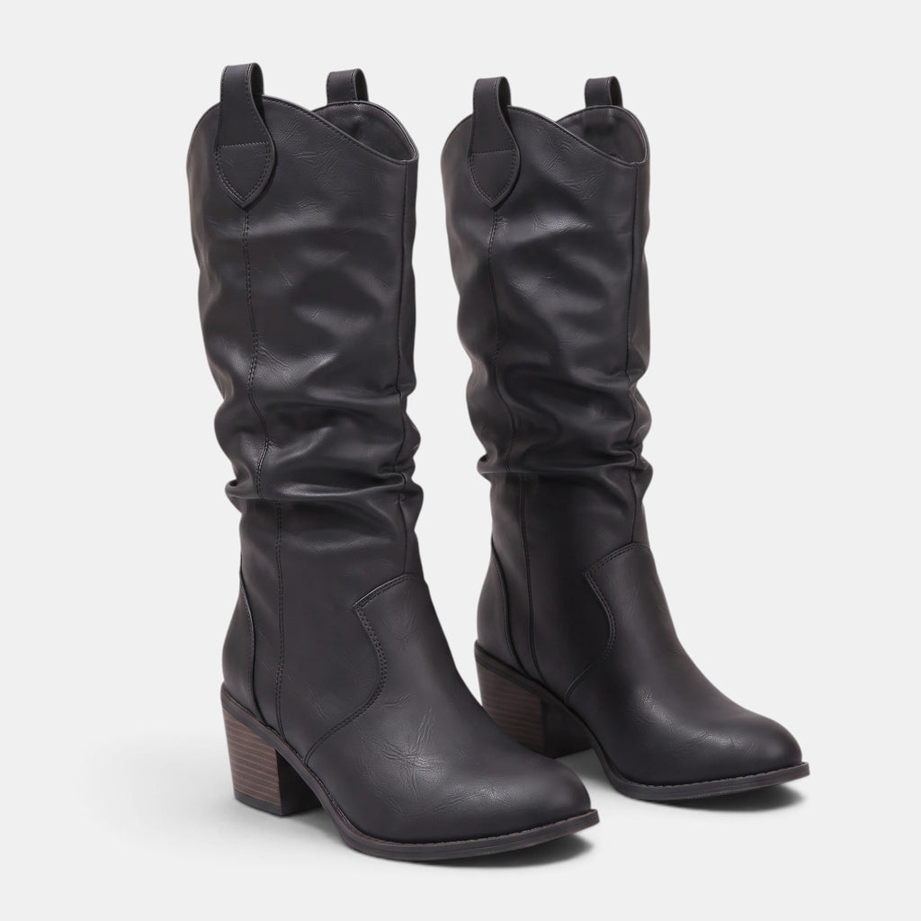 NAJAS | Women's Slouch Western Knee-High Cowboy Boots with Block Heel