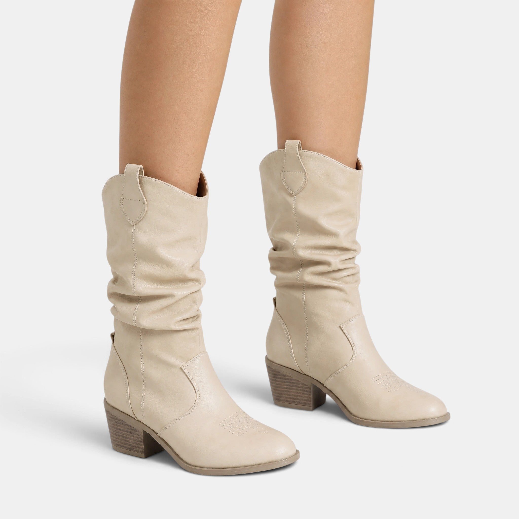 NAJAS | Women's Slouch Western Knee-High Cowboy Boots with Block Heel